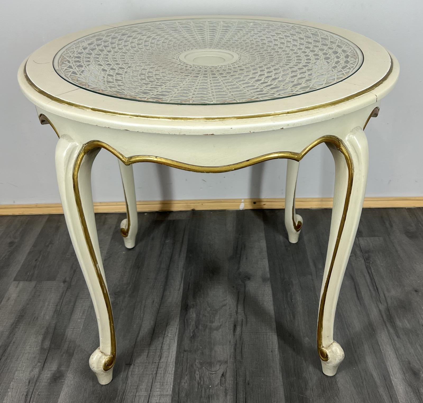 Shabby Chic Coffee Table Round with Glass Top French (1 of 15)