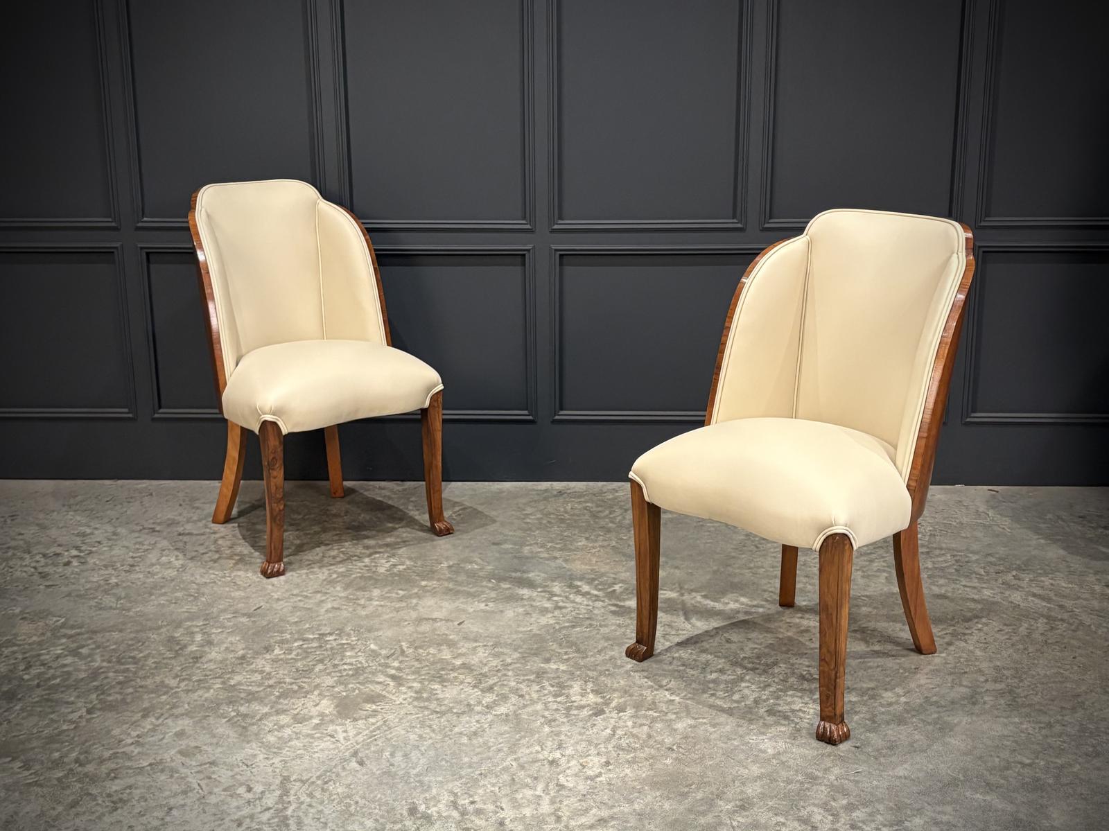 Pair of Art Deco Walnut & Leather Chairs (1 of 11)