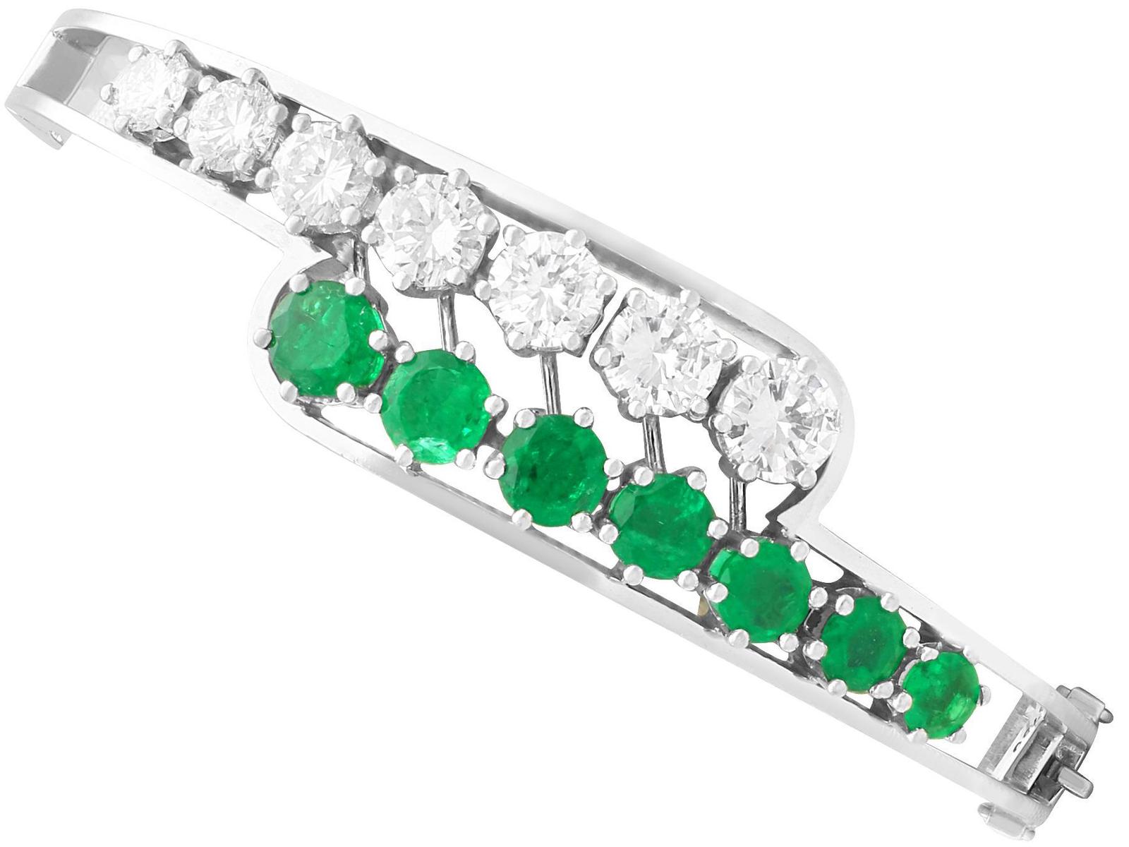 Vintage 3.20ct Emerald and 3.95ct Diamond 18ct White Gold Bangle Circa 1945 (1 of 22)