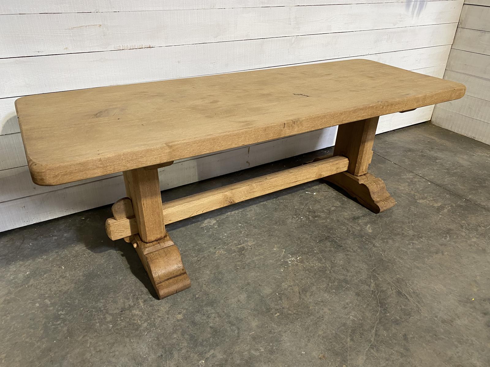 French Bleached Oak Farmhouse Table Nice Thick Top (1 of 1)