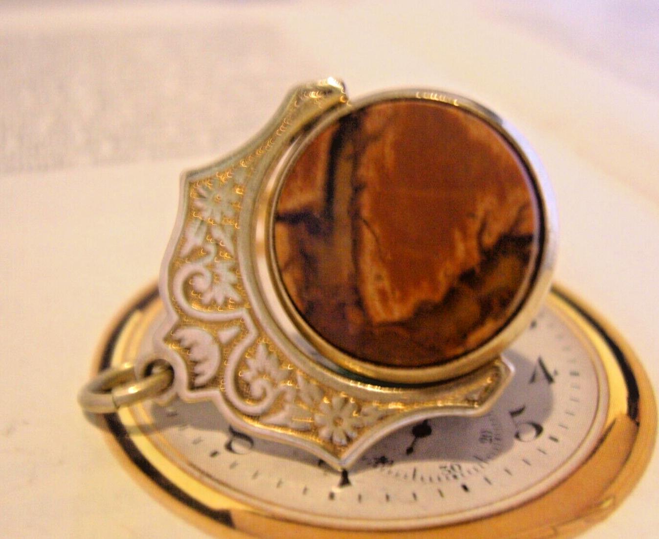 Victorian Fob 1890s Pocket Watch Chain Big Silver Nickel & Andalusite Spinner Fob (1 of 12)