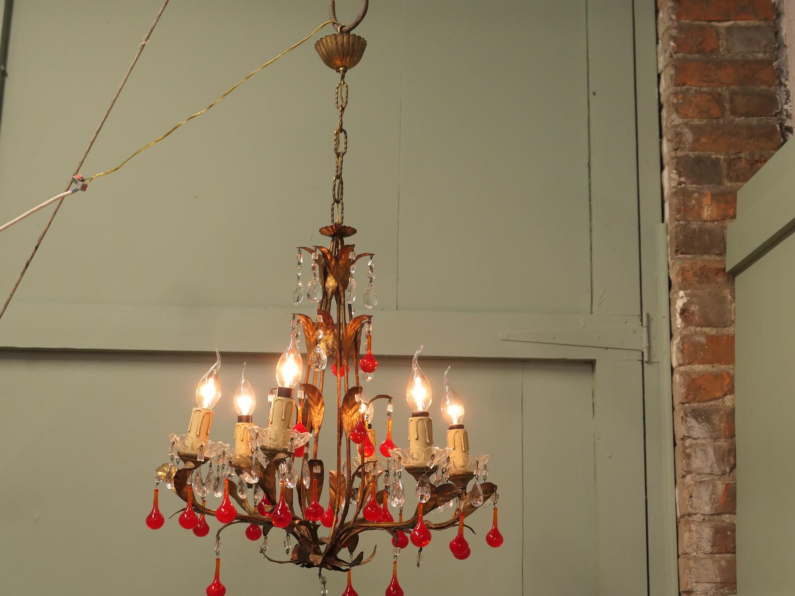 Large French Chandelier Hung with “Lipstick” Red Teardrops (1 of 8) Large French Chandelier Hung with “Lipstick” Red Teardrops (1 of 8)