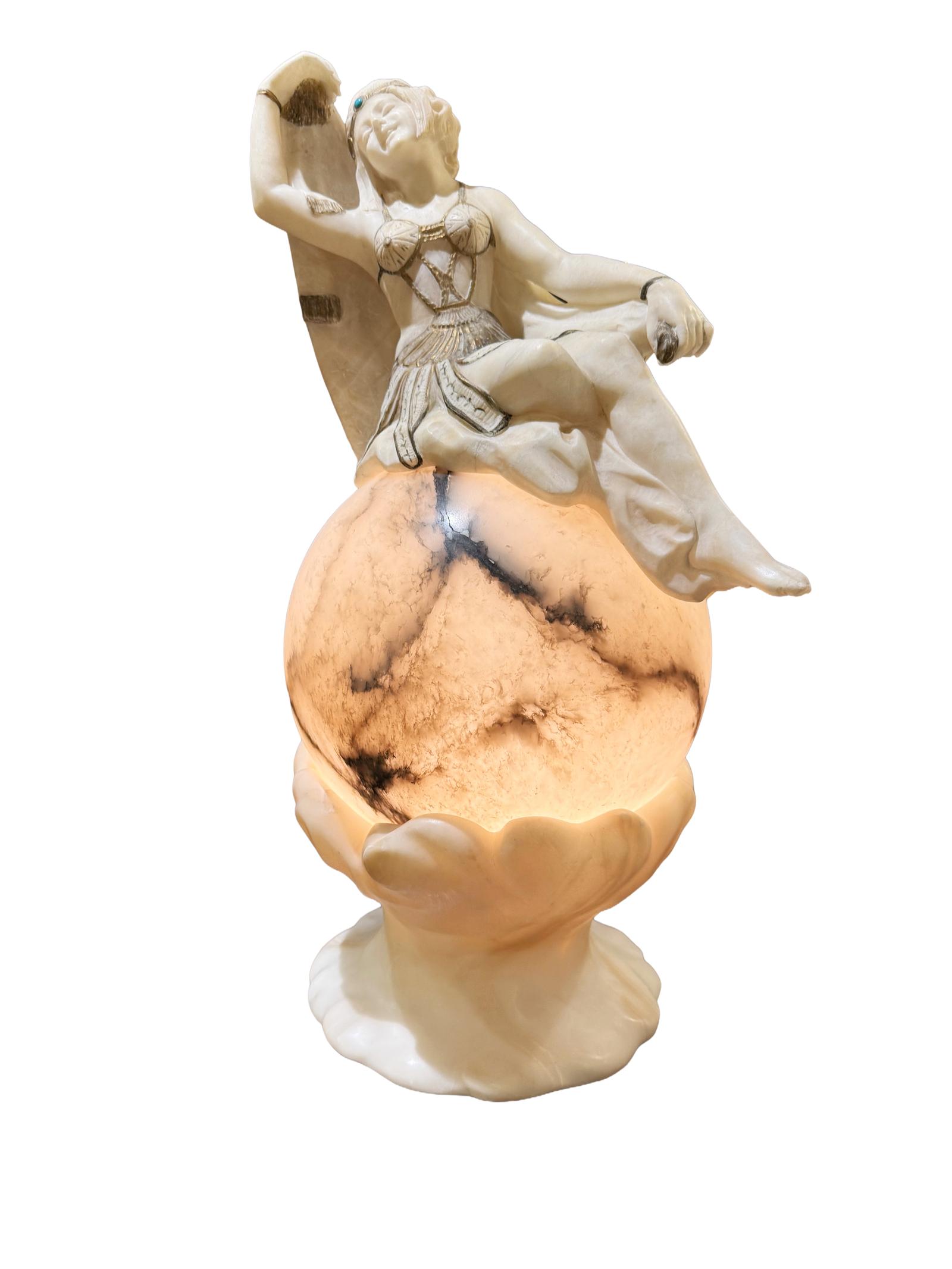 Art Deco Alabaster Sculpture of a Dancer Posing on a Sphere (1 of 8) Art Deco Alabaster Sculpture of a Dancer Posing on a Sphere (1 of 8)