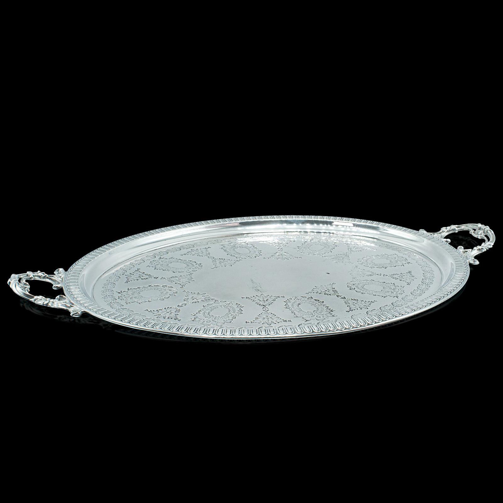 Antique Oval Decorative Serving Tray, English, Silver Plate, Afternoon Tea, 1910 (1 of 10)