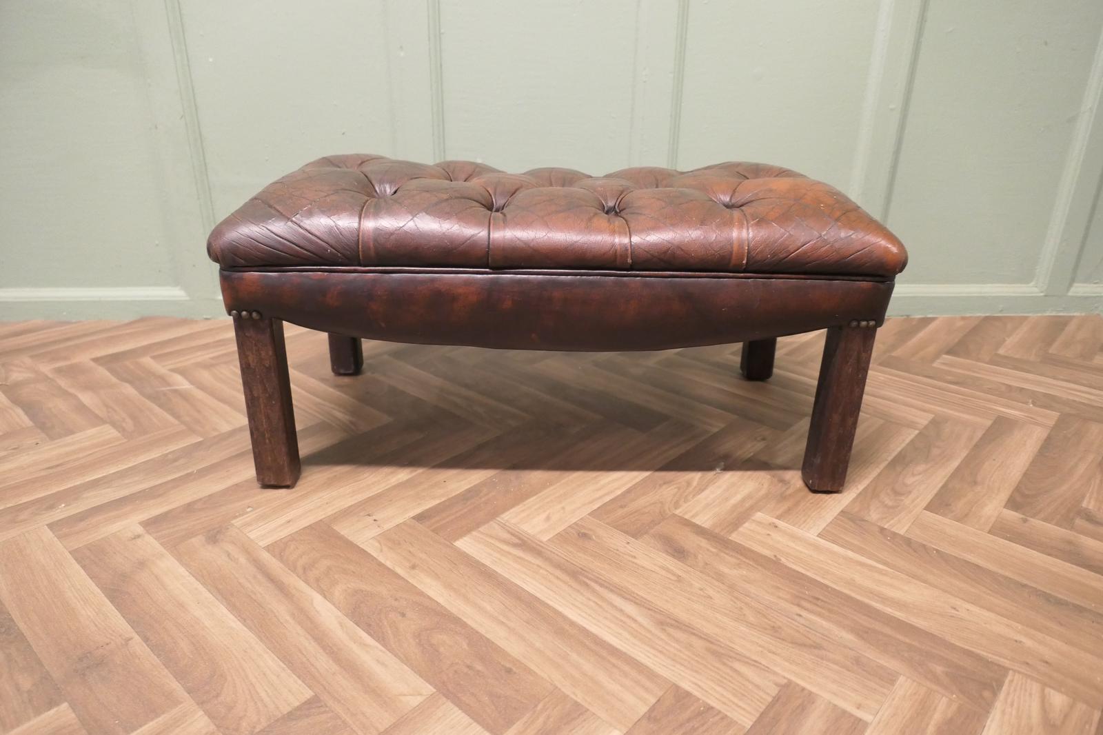 An Old Deeply Buttoned Chesterfield Leather Library Stool (1 of 5) An Old Deeply Buttoned Chesterfield Leather Library Stool (1 of 5)