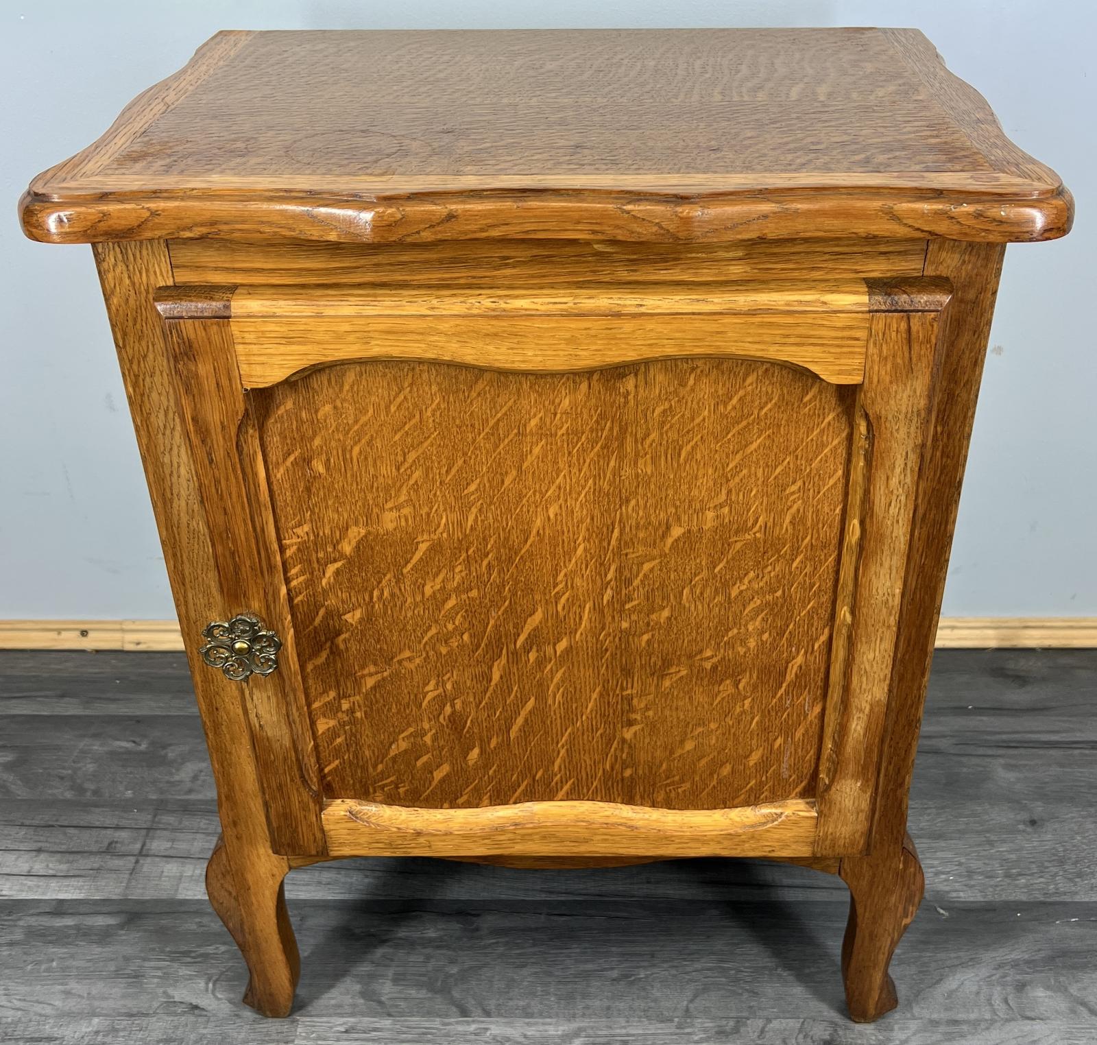 Bedside Table Vintage French Nightstand Oak Cabinet (1 of 11)
