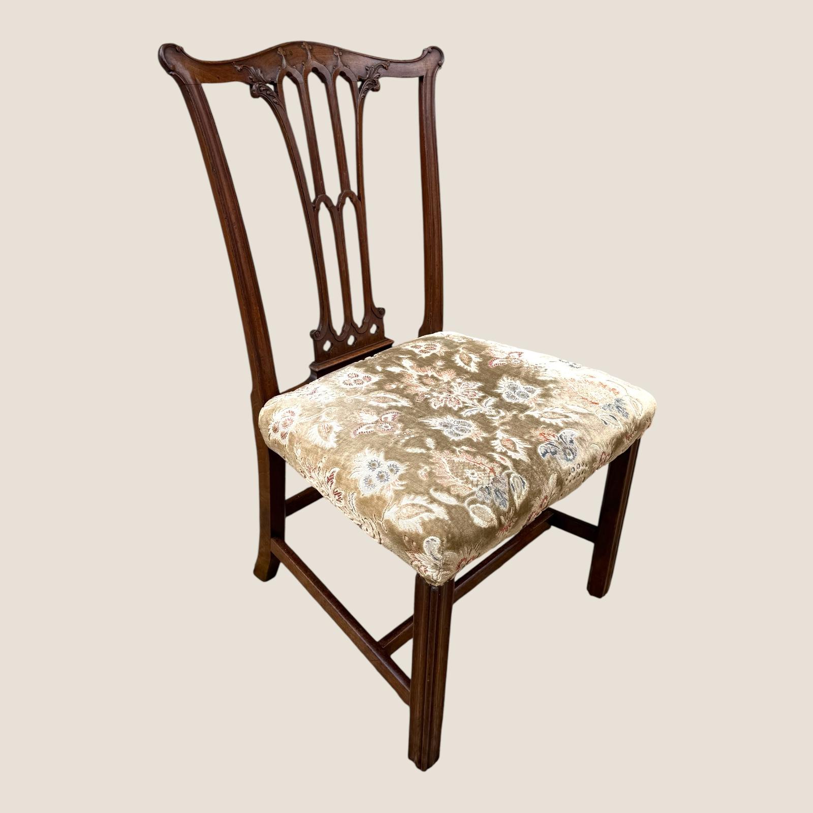 Antique Georgian Chippendale Period Mahogany & Floral Upholstered Carved Chair (1 of 12)