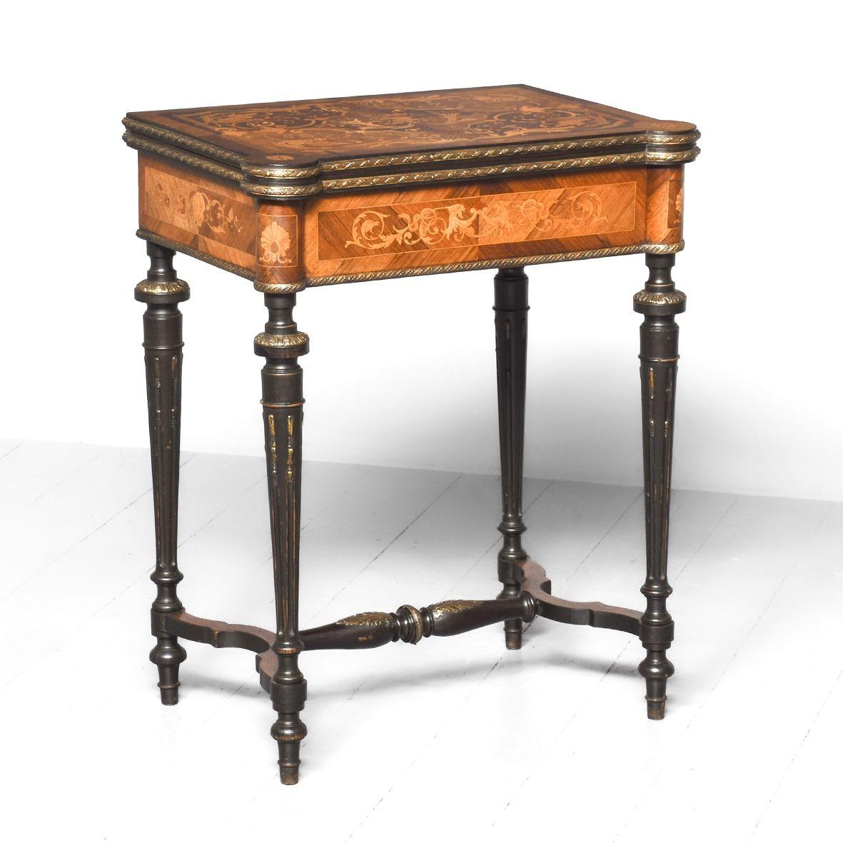 19th Century Marquetry Inlaid French Kingwood Card Table (1 of 11)