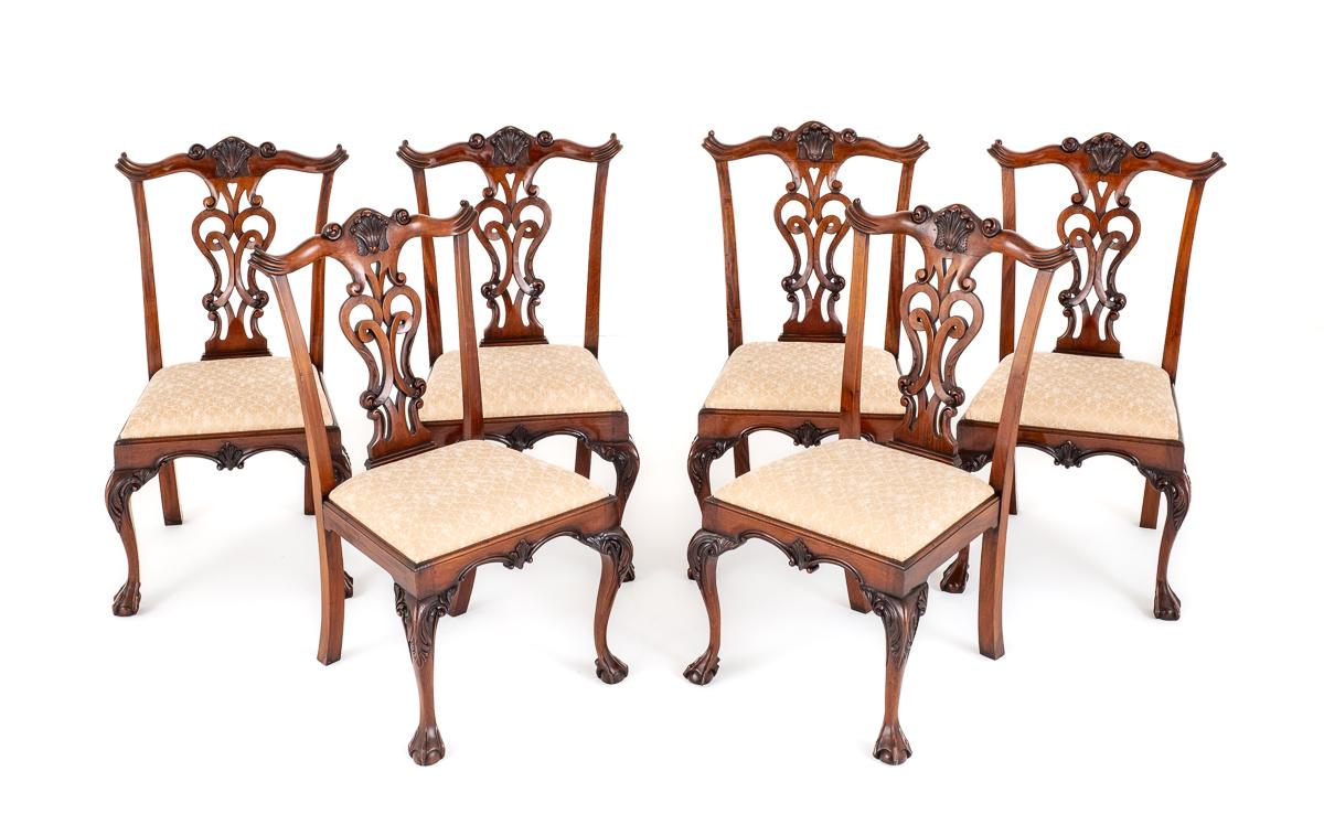 Set of 6 Mahogany Chippendale Style Dining Chairs c.1920 (1 of 10)