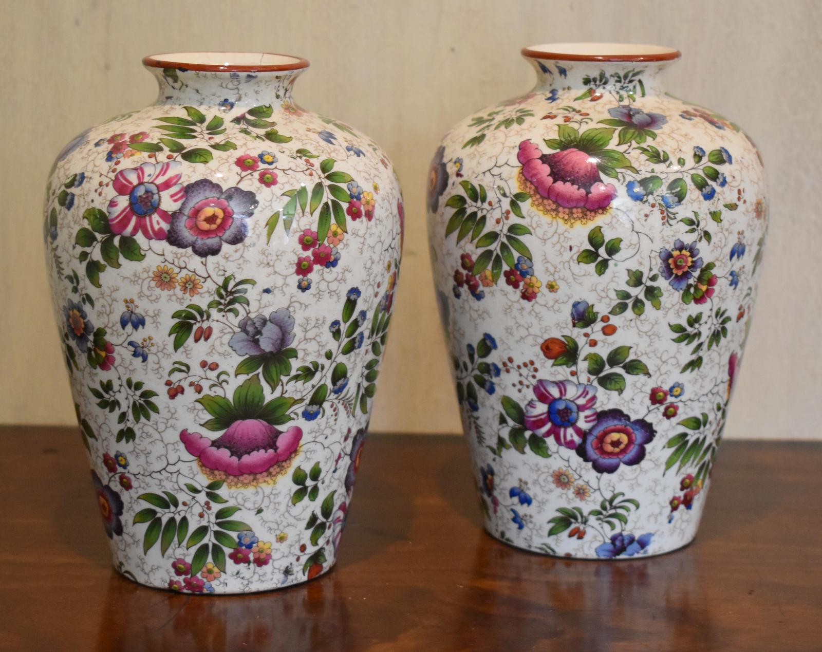 Pair of Victorian Staffordshire Chintz Vases (1 of 5) Pair of Victorian Staffordshire Chintz Vases (1 of 5)