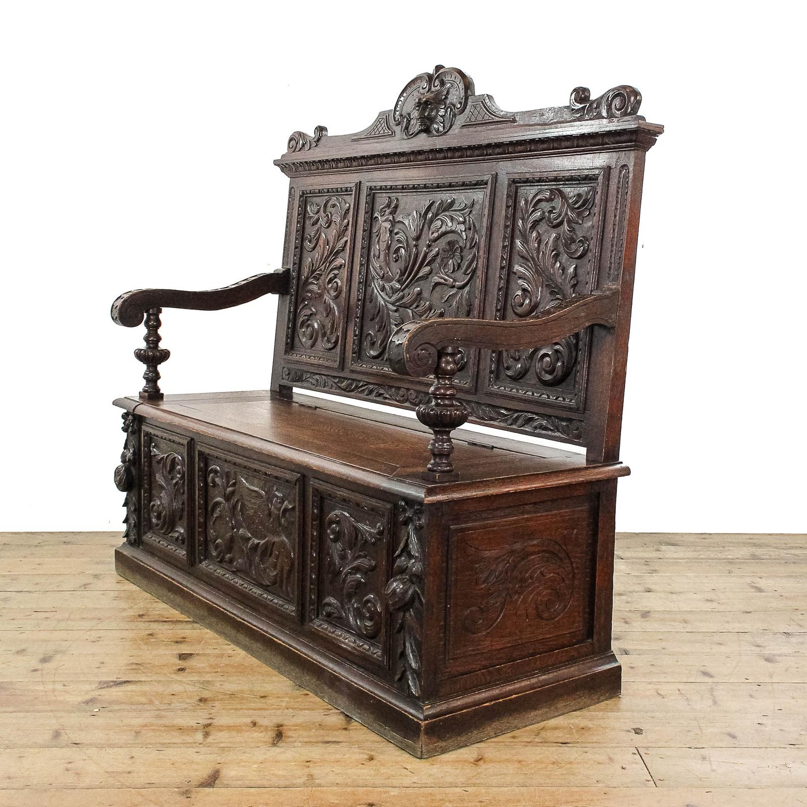 Antique Victorian Carved Oak Settle (1 of 10)
