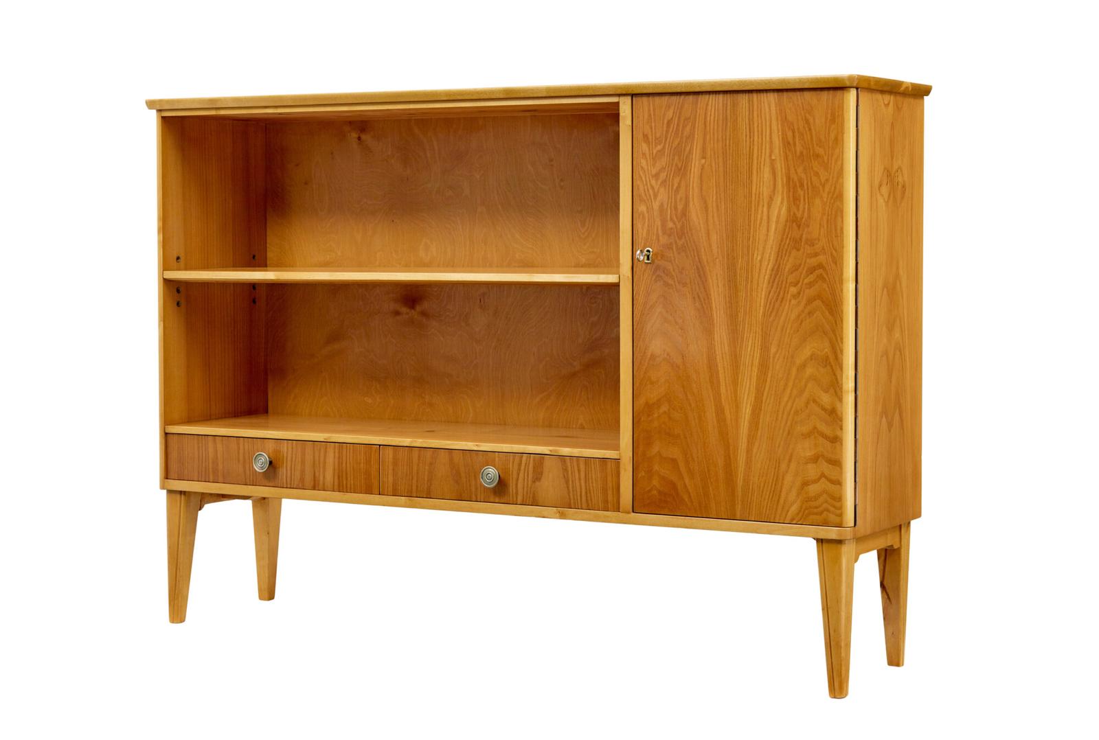 Mid Century Scandinavian Elm Low Open Bookcase Cabinet (1 of 9)