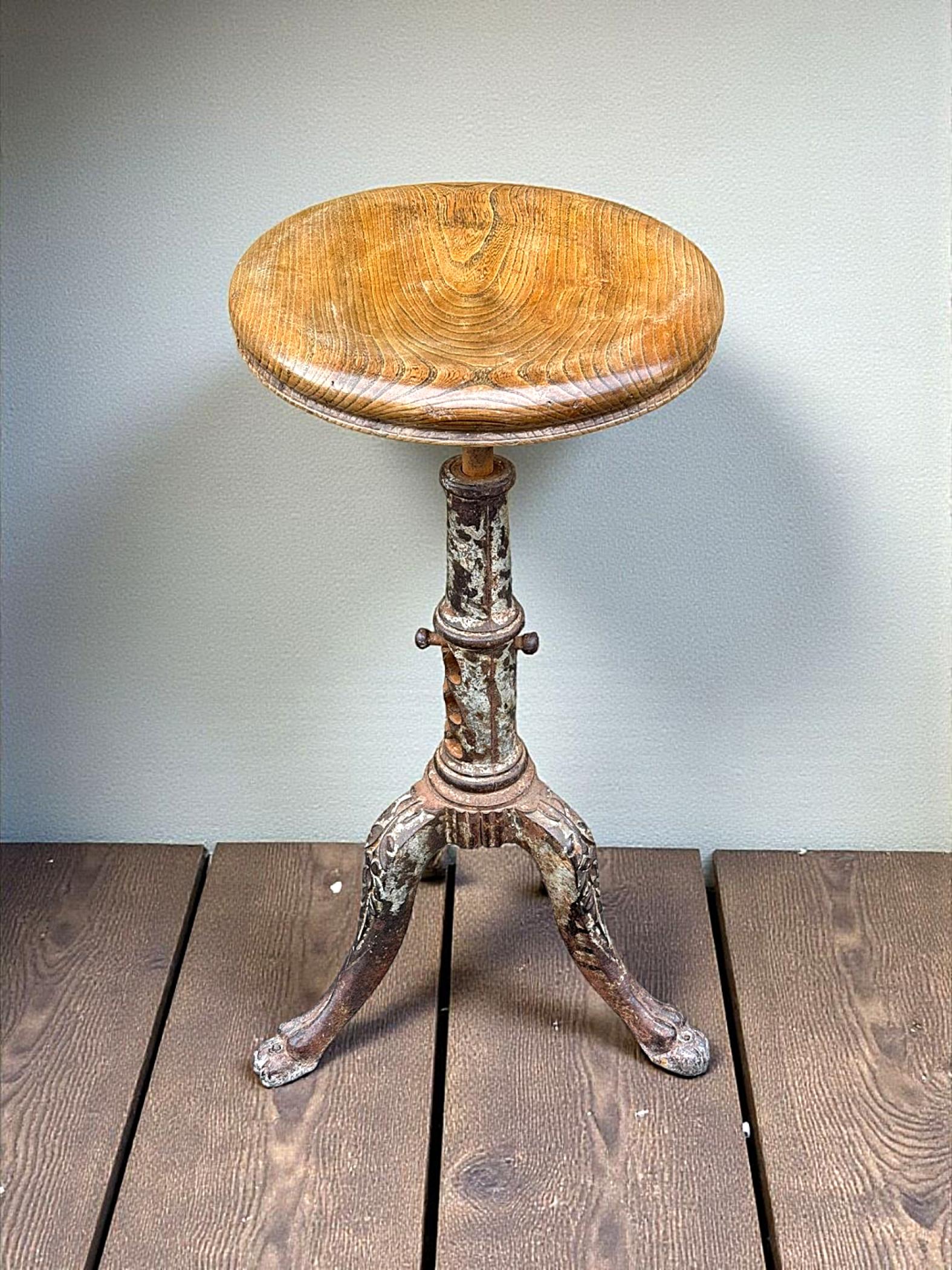 Vintage Industrial Antique Cast Iron and Elm Stool (1 of 14)