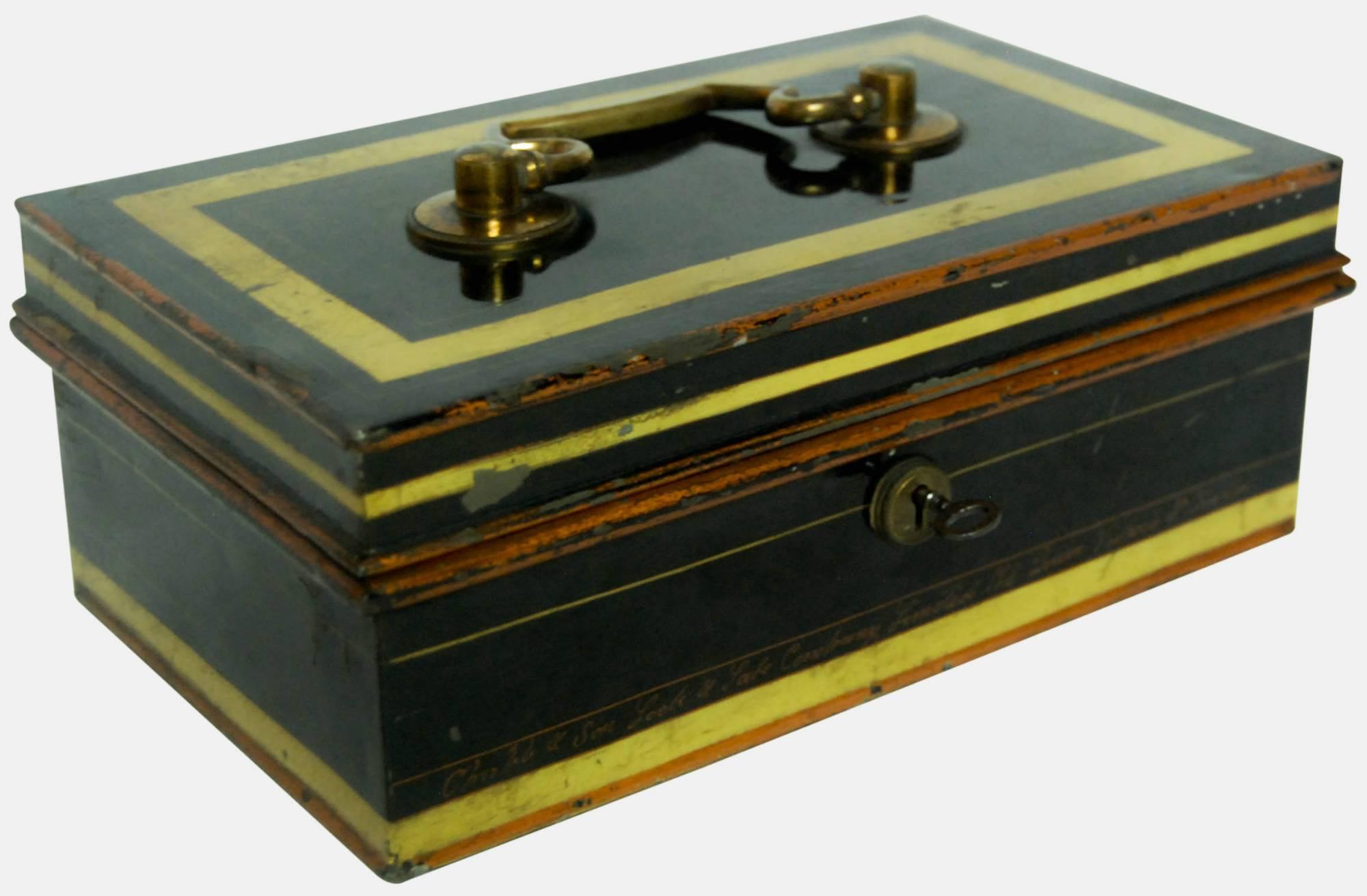 Edwardian Japanned metal & Brass Cash Box by Chubb & Sons (1 of 1) Edwardian Japanned metal & Brass Cash Box by Chubb & Sons (1 of 1)