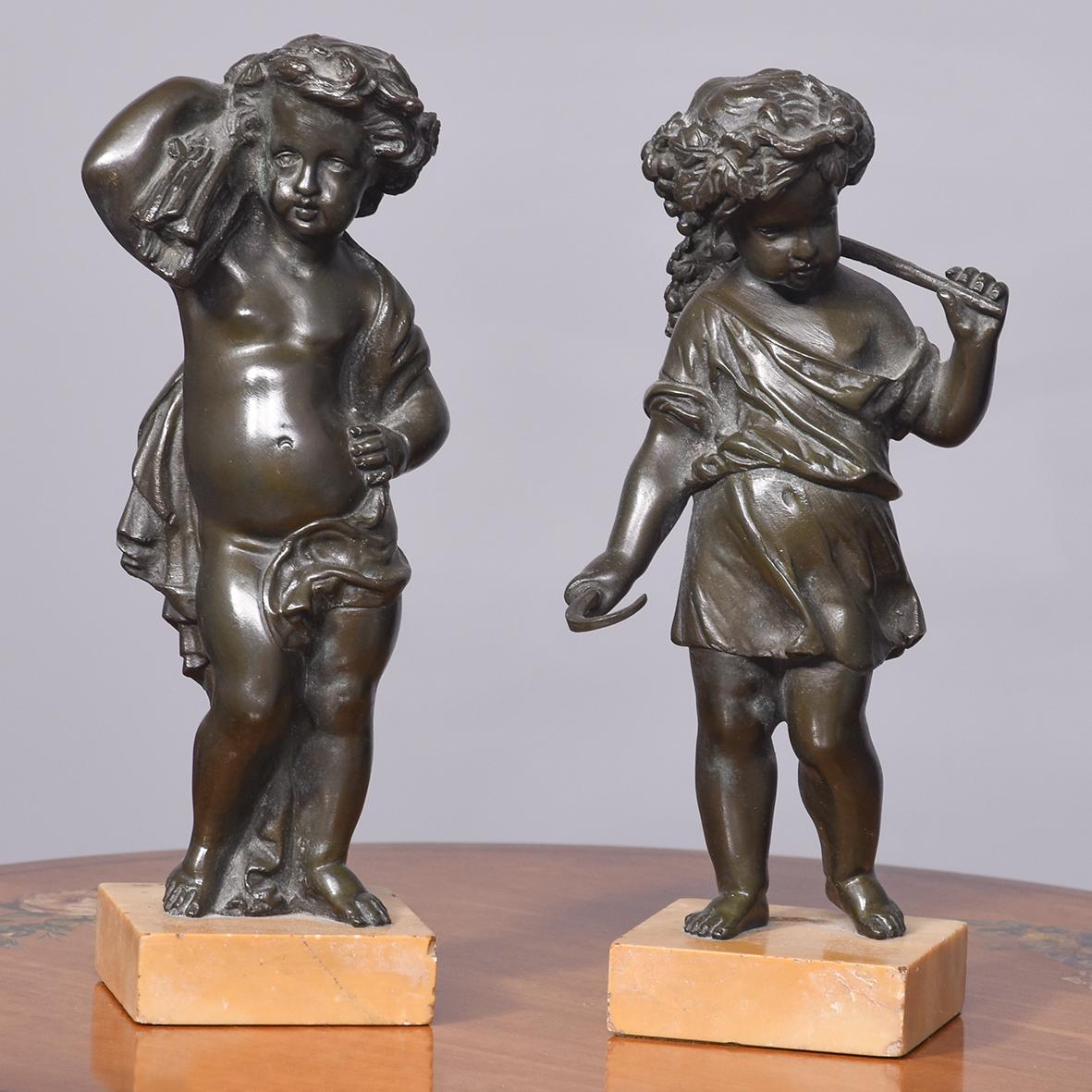 Pair of French Patinated Allegorical Bronze Figures of Putti at Harvest Time (1 of 7)