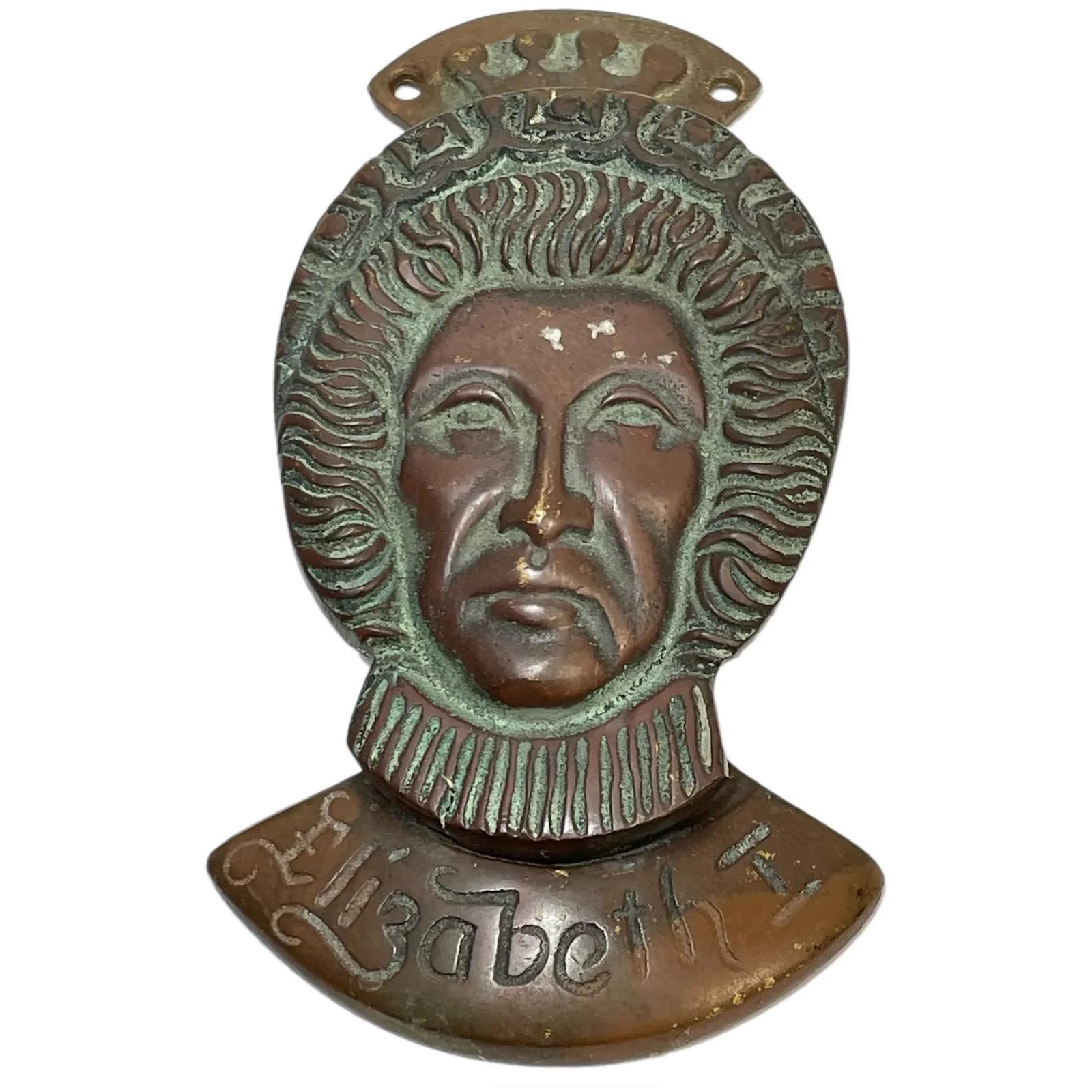 British Tudor Queen Elizabeth 1st Wearing Ruff Collar Brass Door Knocker (1 of 45)