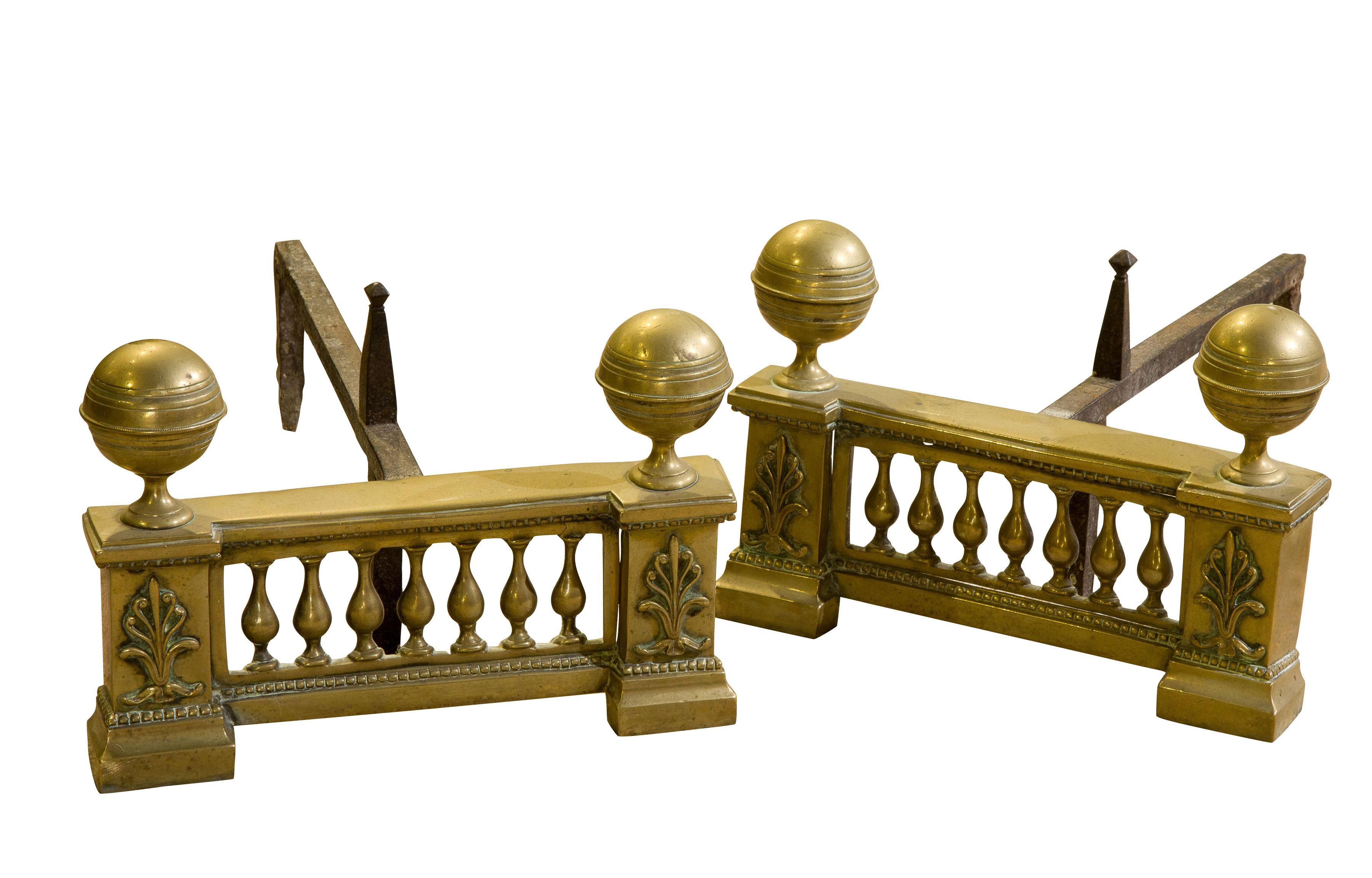 Pair of Louis XVI style brass chenets c1890 (1 of 1)