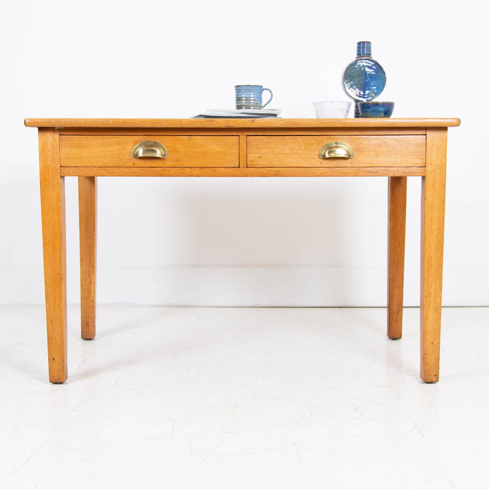 British Oak 2 Drawer Desk Green Top c.1930 (1 of 11) British Oak 2 Drawer Desk Green Top c.1930 (1 of 11)