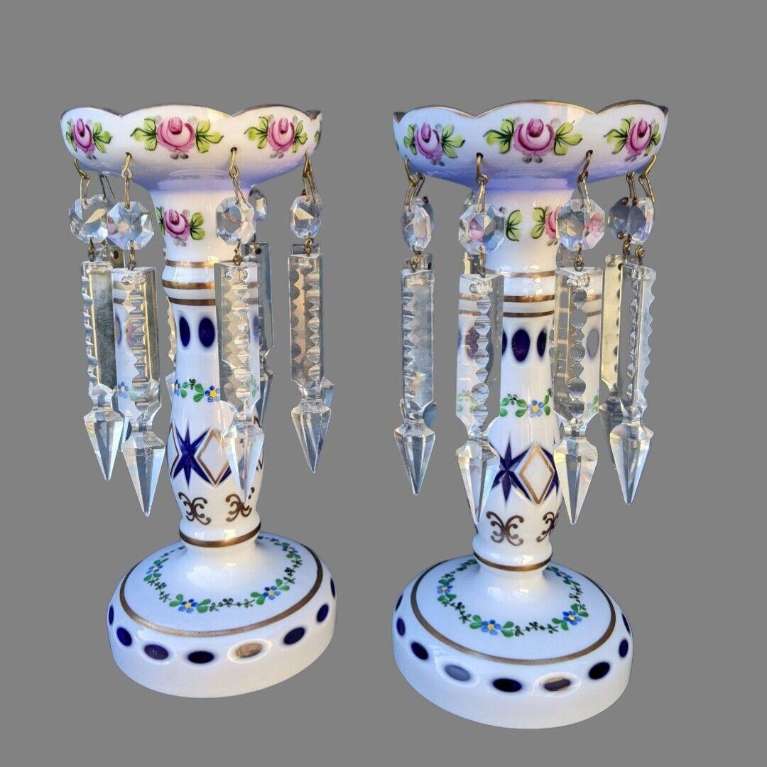 Good Pair of Bohemian Overlay Glass Table Lustres (1 of 8) Good Pair of Bohemian Overlay Glass Table Lustres (1 of 8)