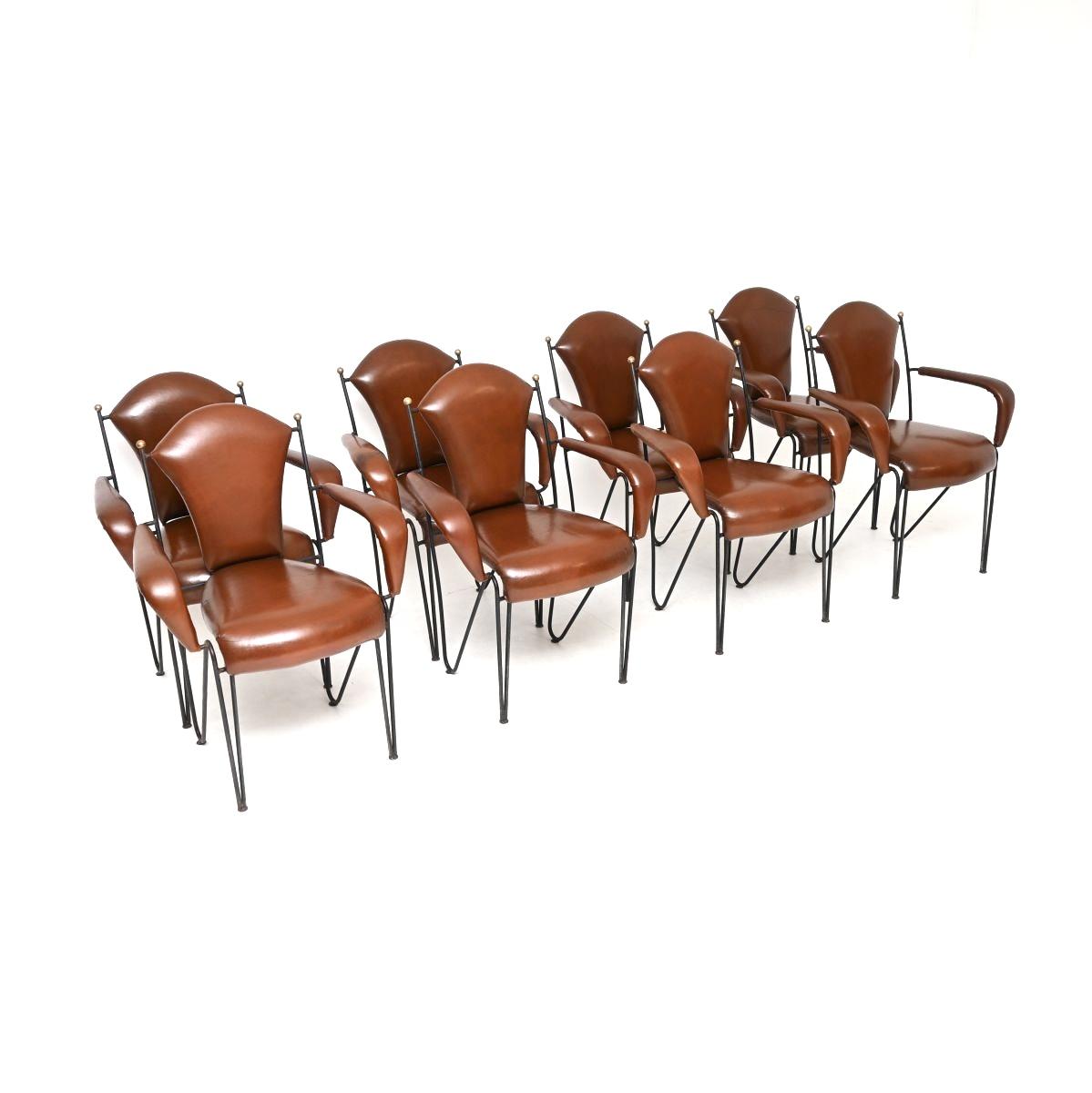 Set of Eight Vintage Leather & Steel Dining Chairs by Frederic Weinberg (1 of 10) Set of Eight Vintage Leather & Steel Dining Chairs by Frederic Weinberg (1 of 10)