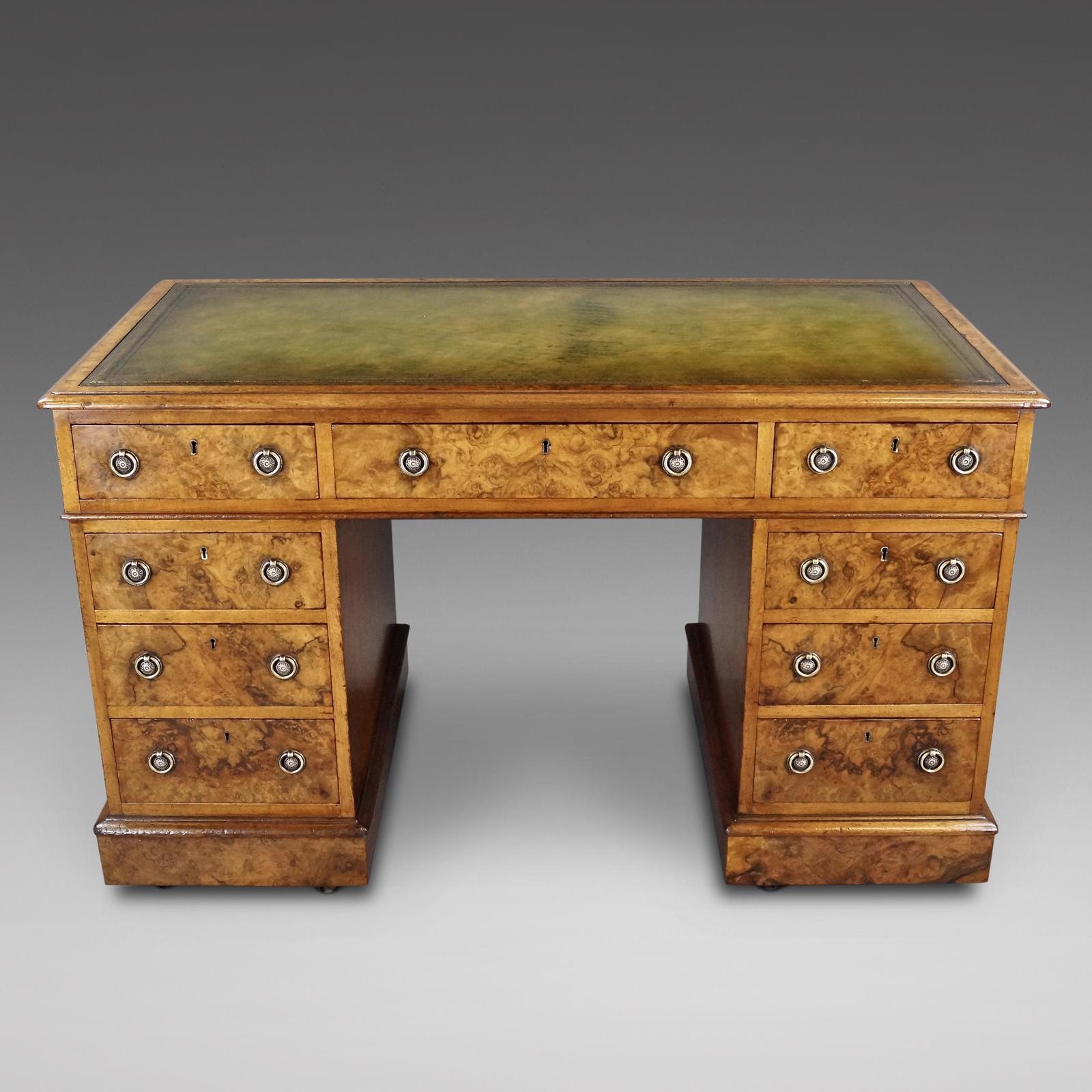 A Victorian Burr Walnut Pedestal Desk (1 of 5) A Victorian Burr Walnut Pedestal Desk (1 of 5)