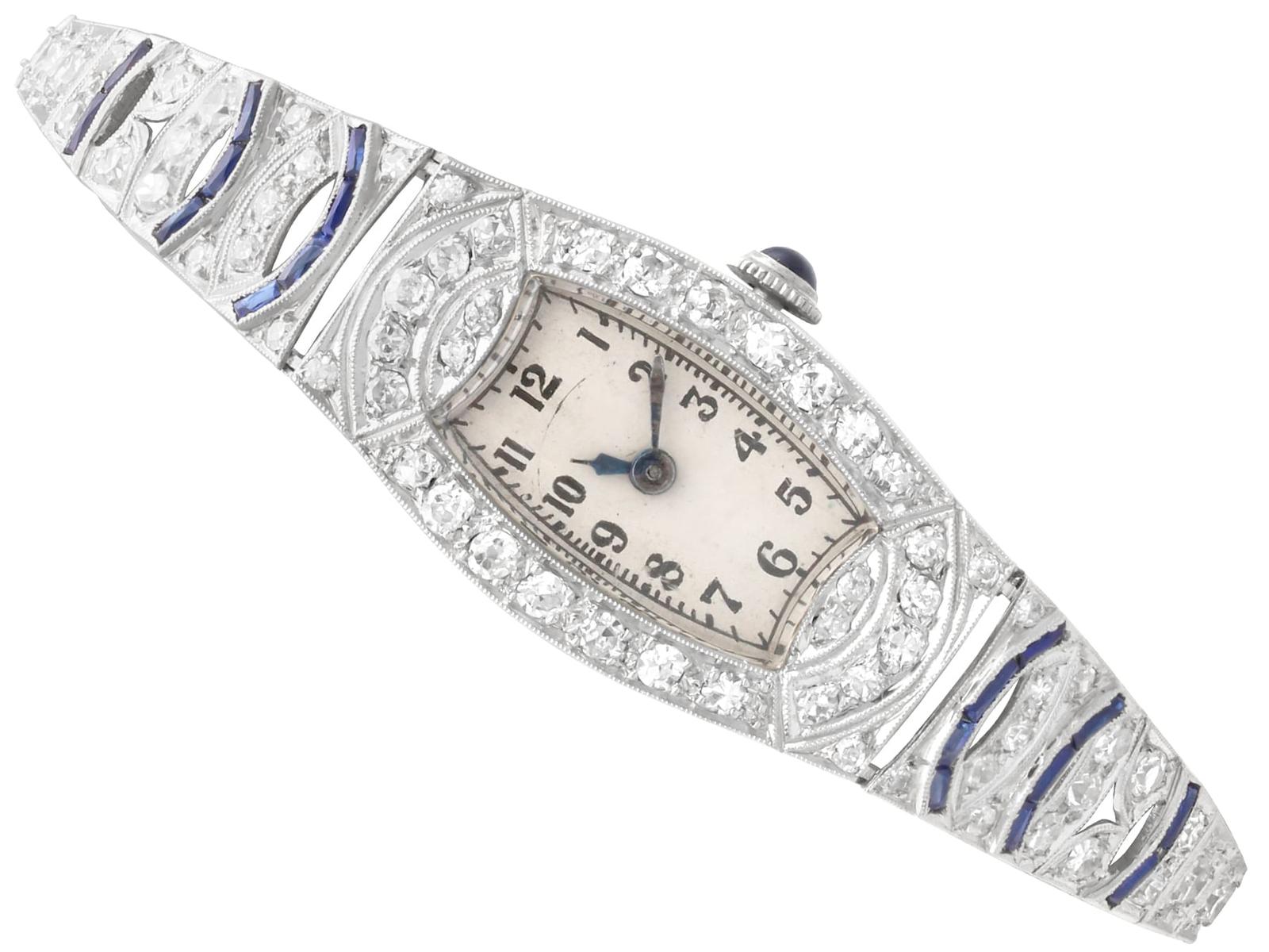 Antique Art Deco 0.70ct Sapphire, 2.92ct Diamond & Platinum Watch c.1920 (1 of 13)