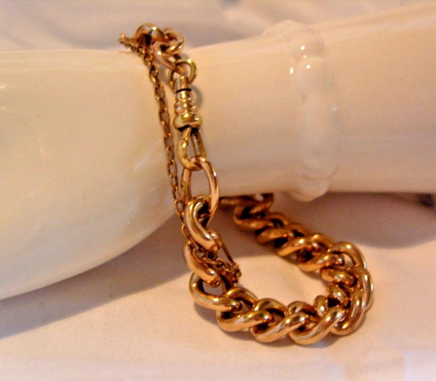 Bracelet 9ct Rose Rolled Gold Victorian 1890s Antique Chunky Curb Link 8 3/4"L (1 of 15)