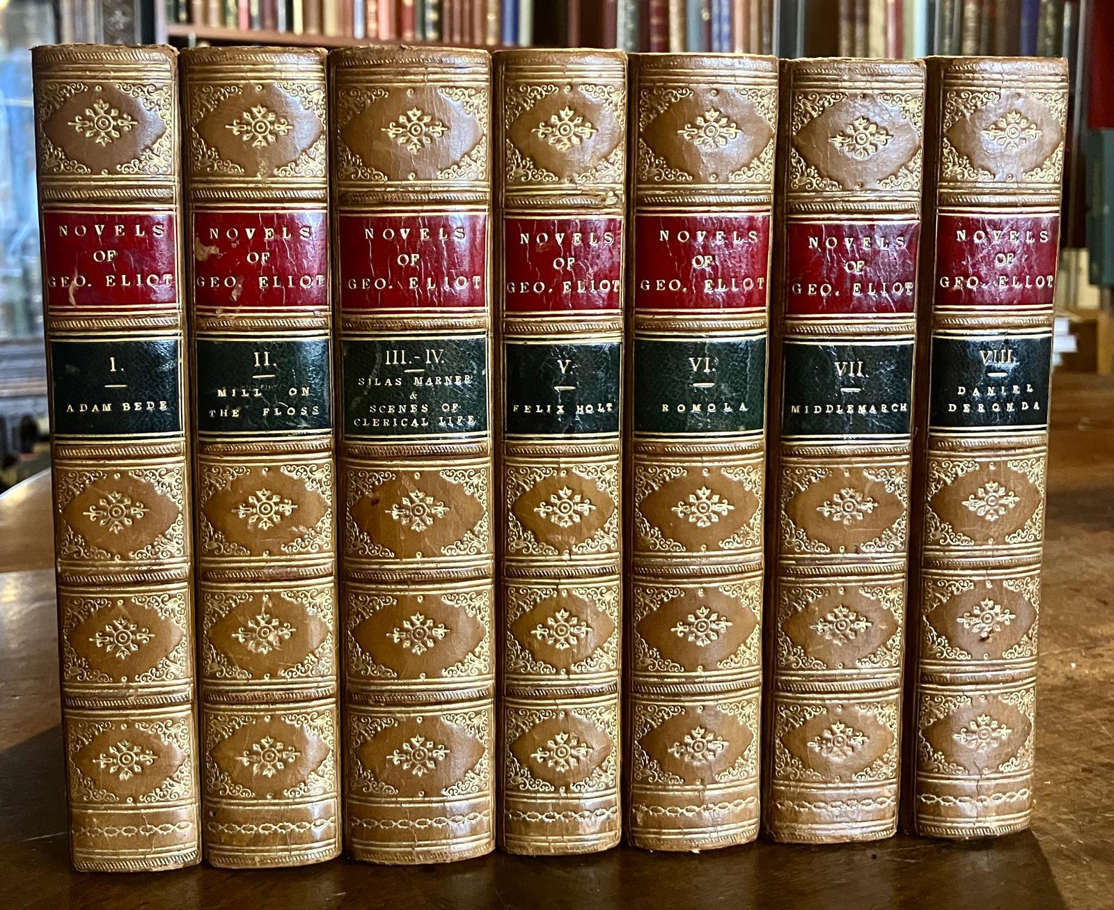 1880 the Works of George Eliot 8 x Volume Set Tan Leather & Gilt Bindings (1 of 4) 1880 the Works of George Eliot 8 x Volume Set Tan Leather & Gilt Bindings (1 of 4)