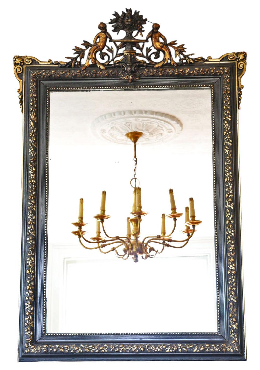 Large 19th Century Antique Ebonised & Gilt Overmantle Wall Mirror – Black & Gold Vintage Statement Frame (1 of 8)