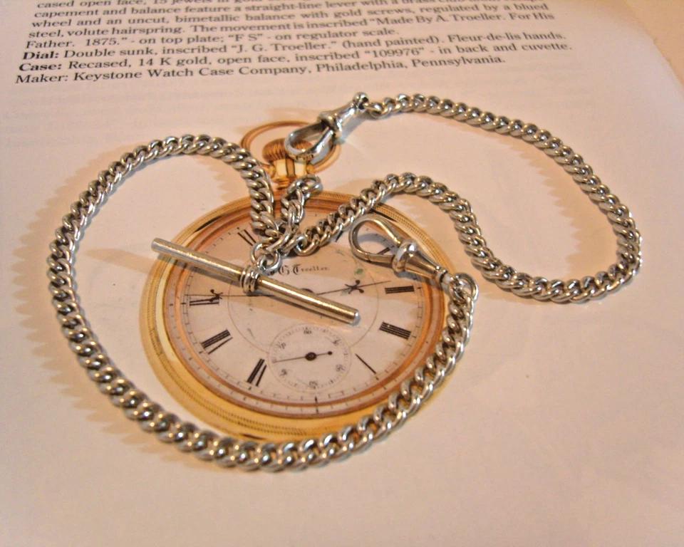 Pocket Watch Chain Sterling Silver Albert With T Bar 1926 Antique (1 of 17)