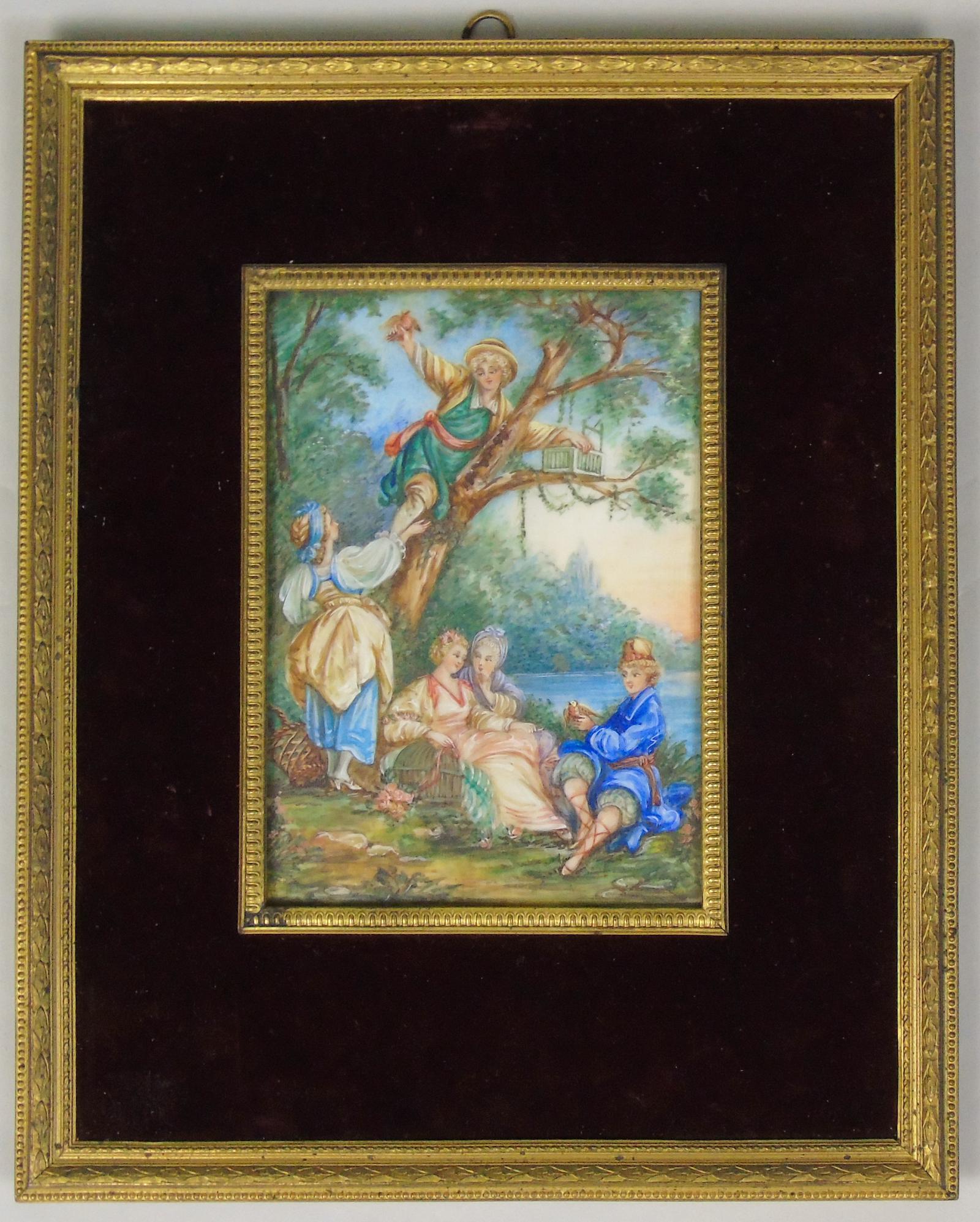 Beautiful Miniature Painting after Boucher 'Birding' (1 of 6)