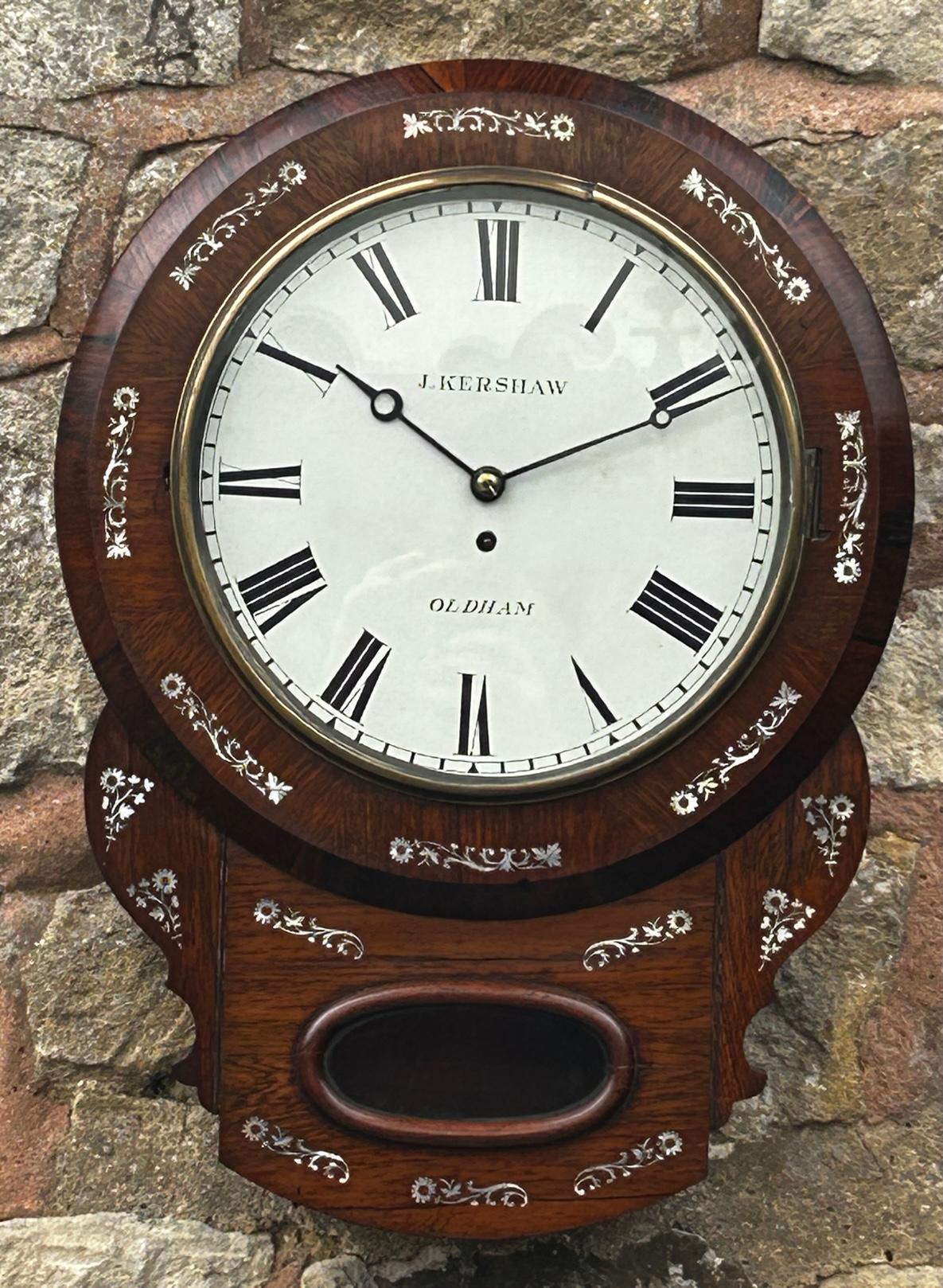 Stunning Rosewood Inlaid Cased Oldham Drop Dial Clock (1 of 14)