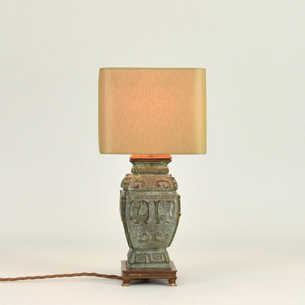 Mid-Century Chinese Archaic Style Bronze Lamp with Shade (1 of 5)