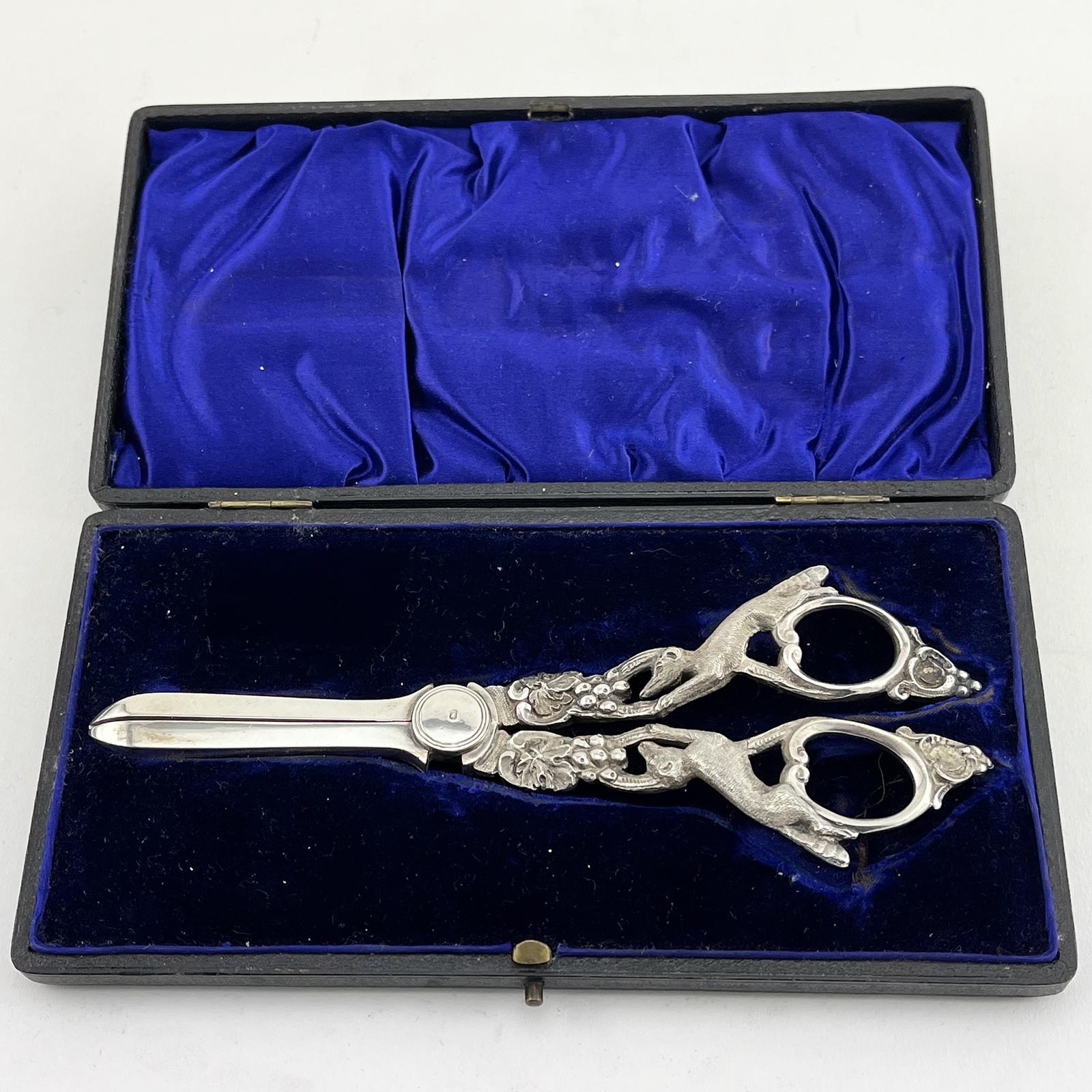 Pair of Cast Victorian Aesops Fable Sterling Silver Grape Shears (1 of 5) Pair of Cast Victorian Aesops Fable Sterling Silver Grape Shears (1 of 5)