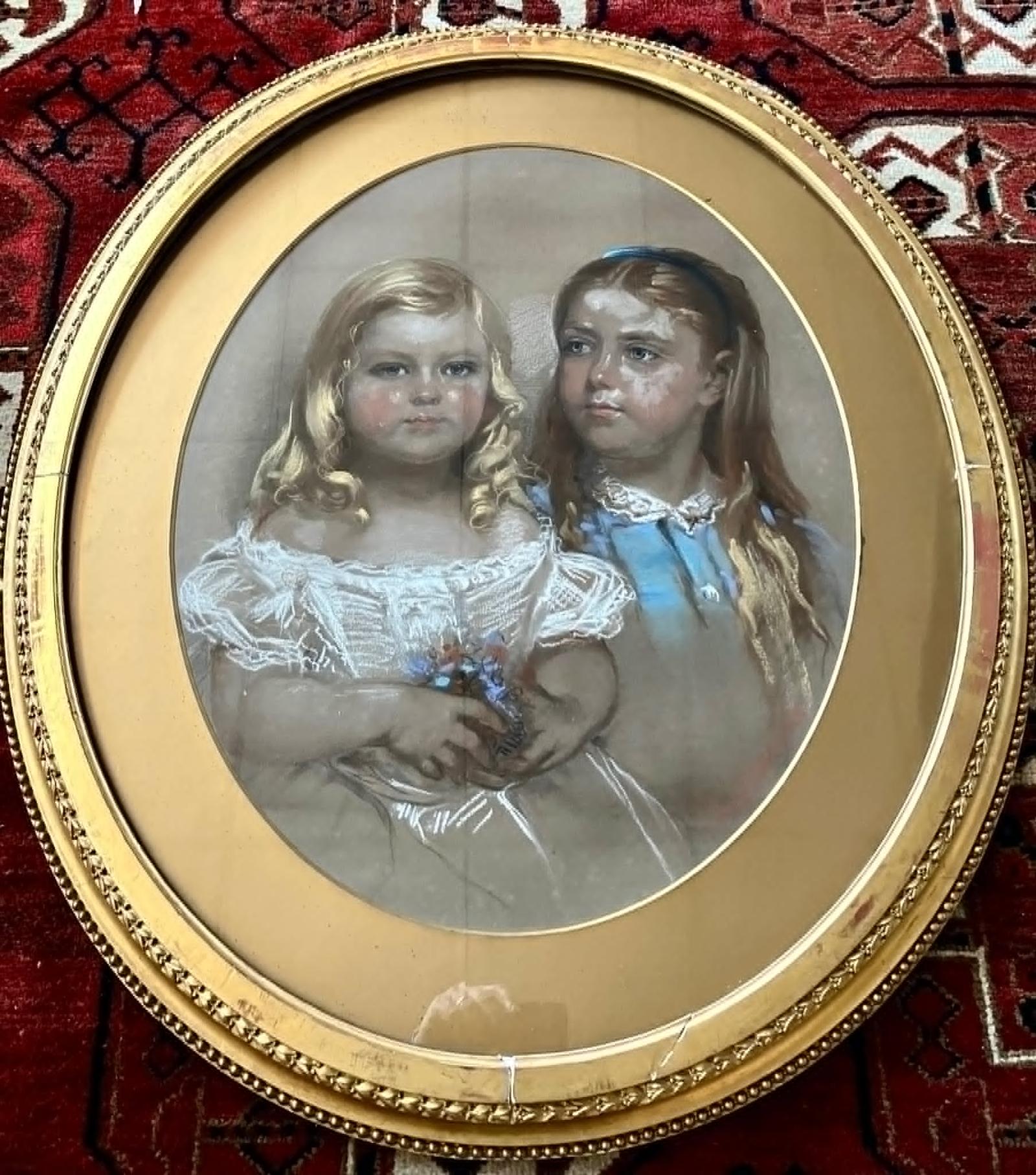 Victorian Pastel Drawing of Young Children Large Oval Gilt Wooden Frame (1 of 3) Victorian Pastel Drawing of Young Children Large Oval Gilt Wooden Frame (1 of 3)