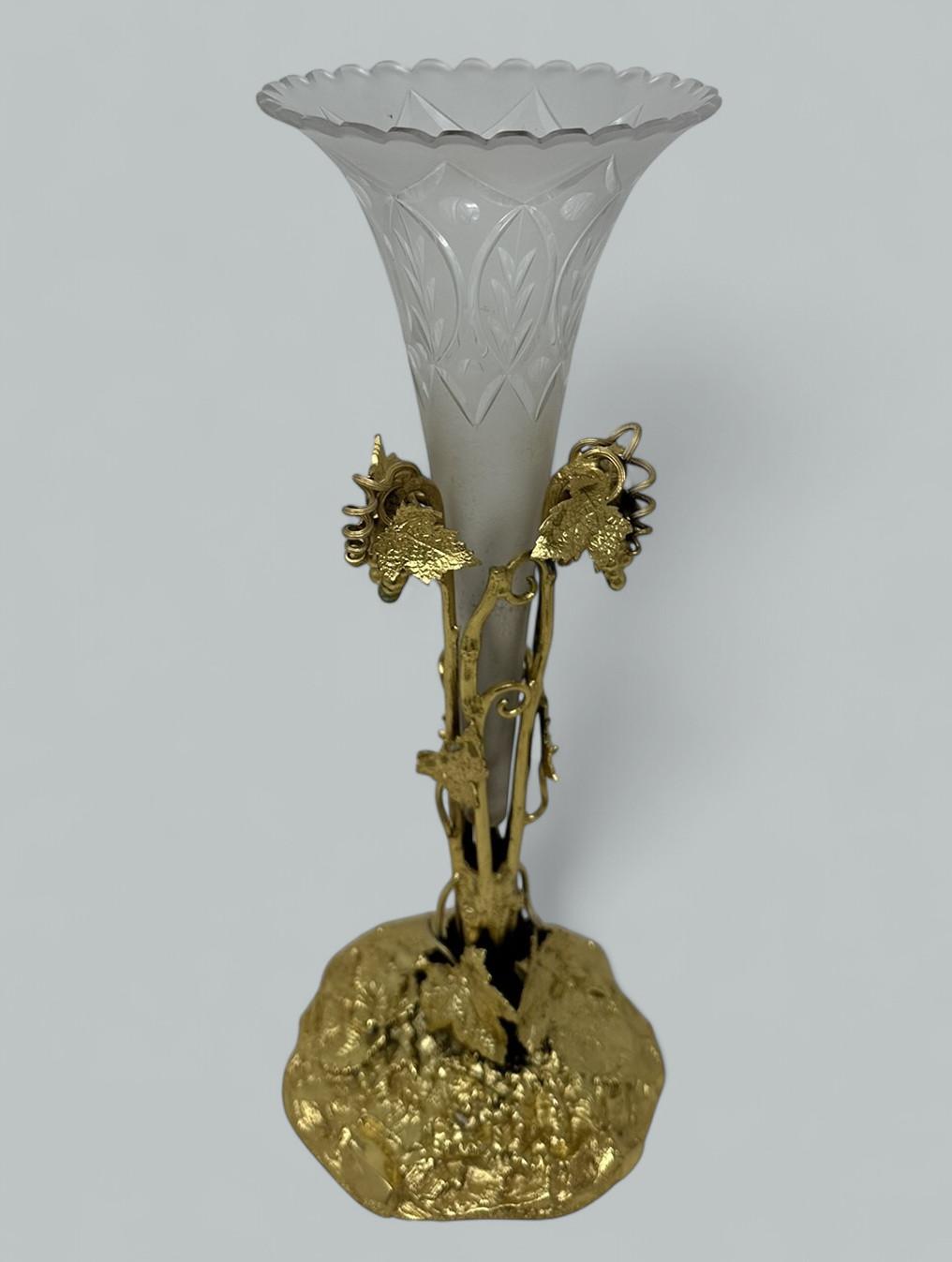 Antique French Baccarat Style Ormolu Trumpet Cornet Vase Urn Centerpiece 19th Ct (1 of 8)