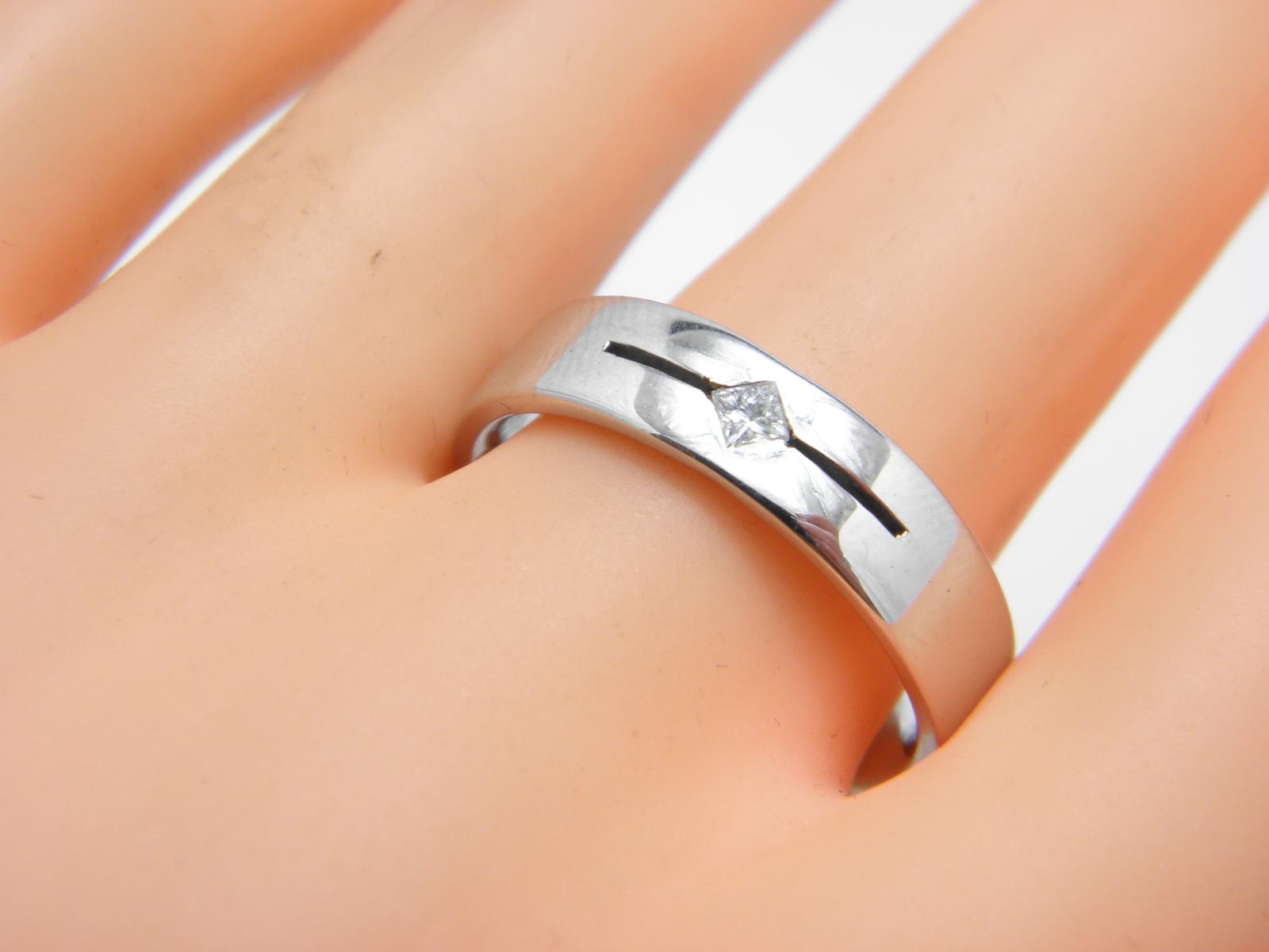 Vintage 18ct White Gold Diamond Solitaire Heavy Band Ring 5.7mm Size T 1/2 (US Size 10) c.1930 (1 of 11)