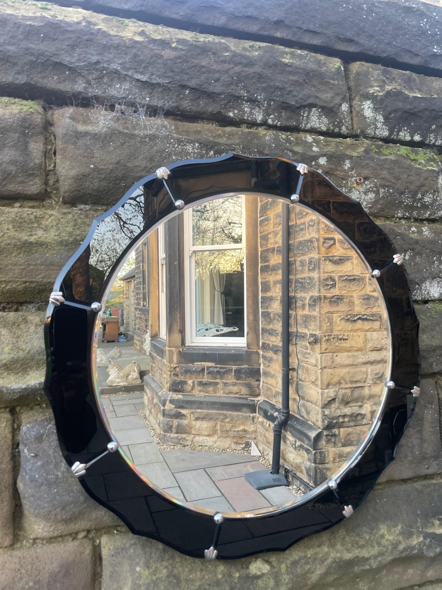 Rare Black Art Deco Round Wall Mirror (1 of 6)
