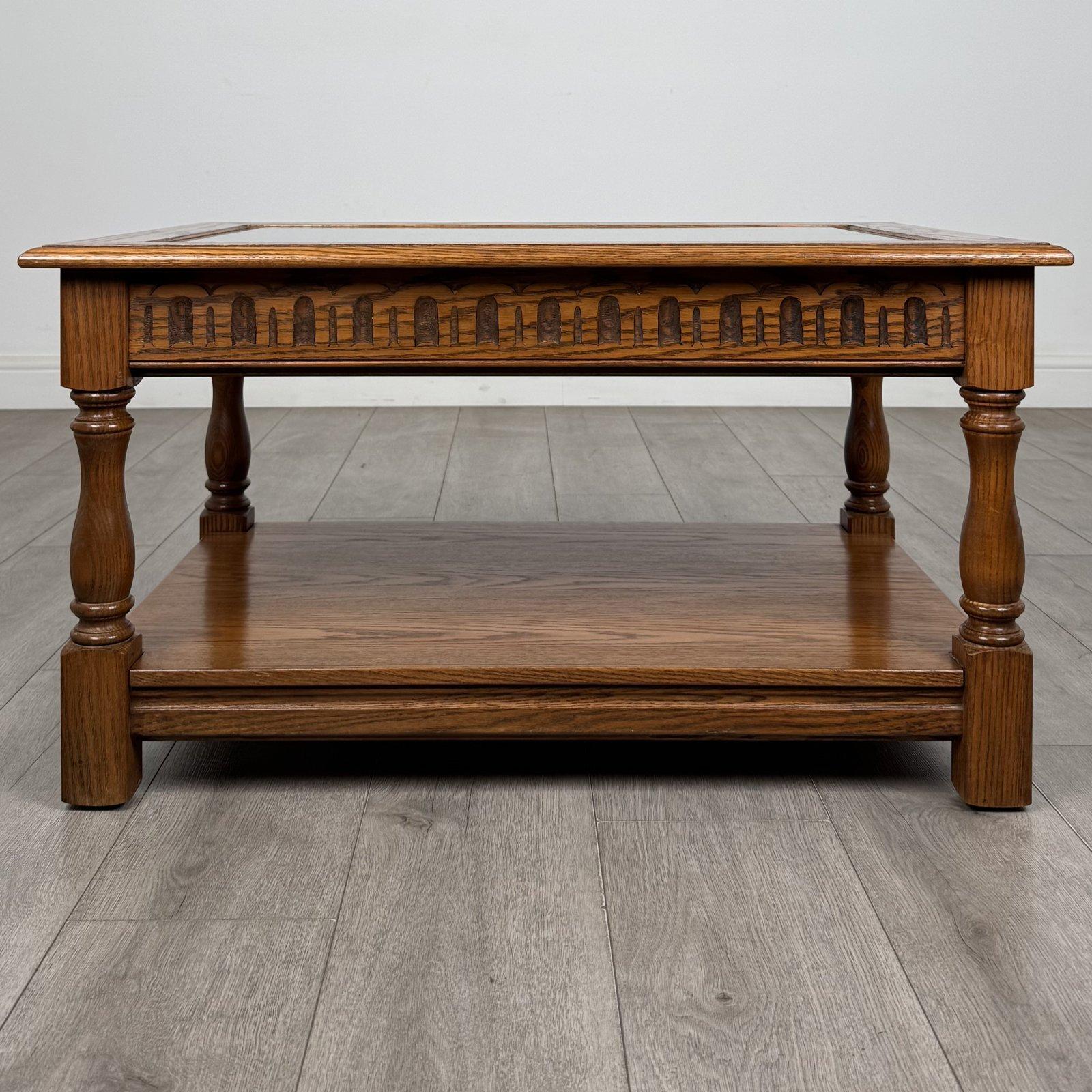 Vintage Carved Oak Coffee Table | Glass Display Top with Drawer | AF-6662 (1 of 11) Vintage Carved Oak Coffee Table | Glass Display Top with Drawer | AF-6662 (1 of 11)