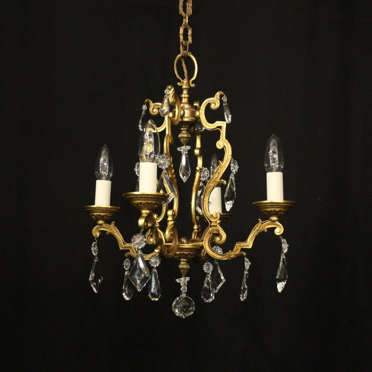 French Gilded & Crystal 4 Light Chandelier (1 of 10)