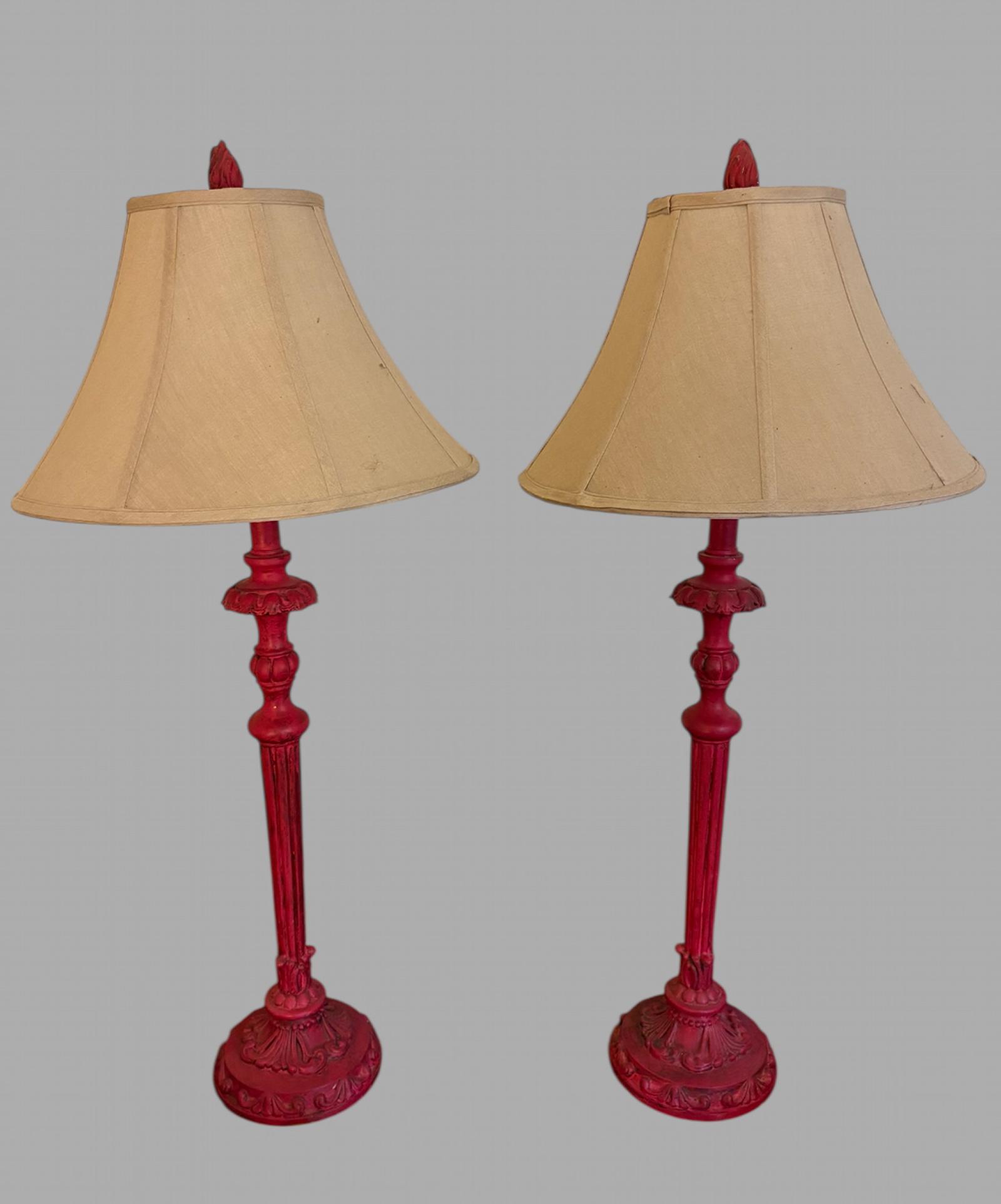 A Pair of Attractive Red Composite Lamps with Shades (1 of 5)