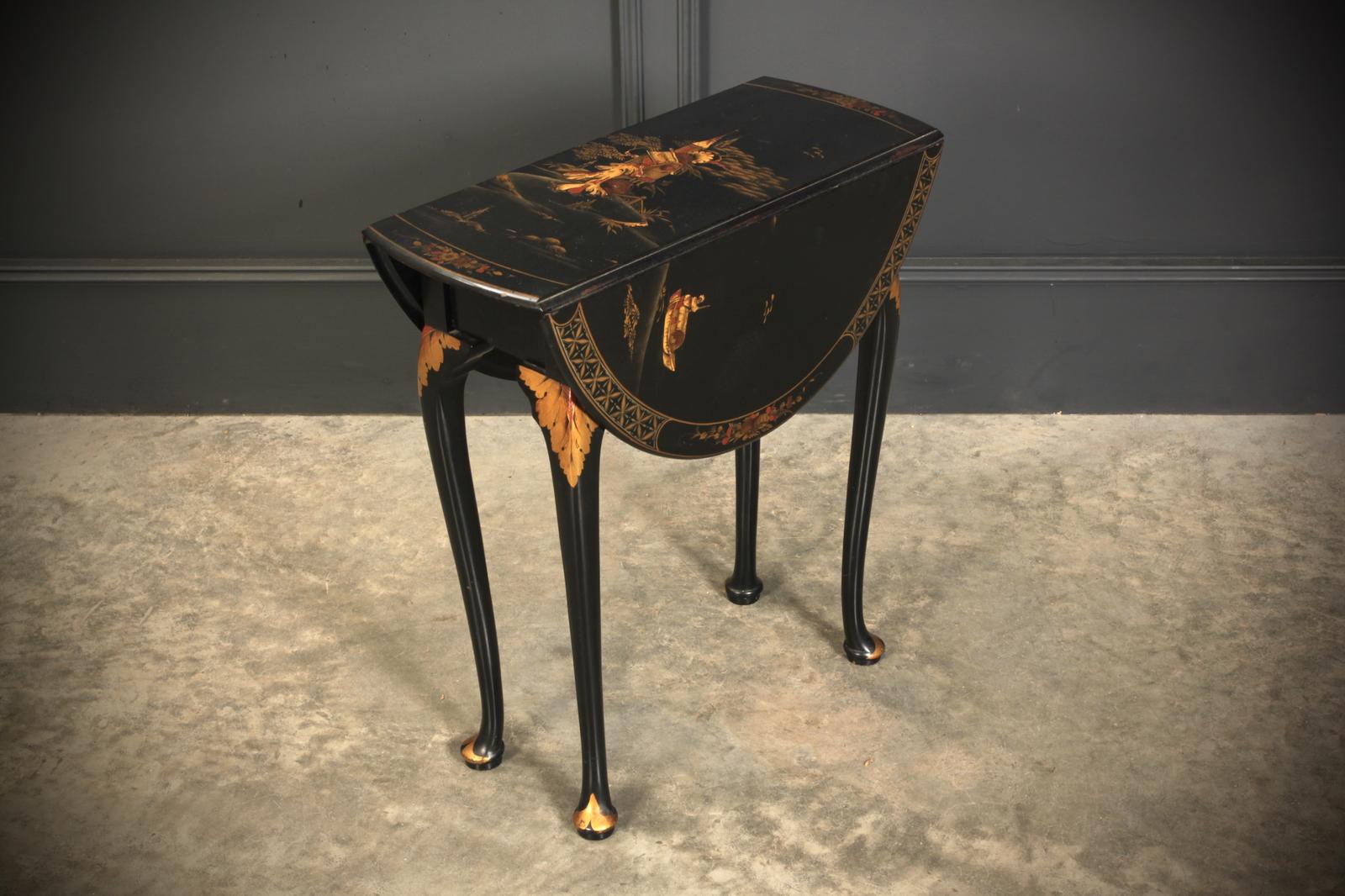 Black Japanned Chinoiserie Lacquered Drop Leaf Table (1 of 7) Black Japanned Chinoiserie Lacquered Drop Leaf Table (1 of 7)