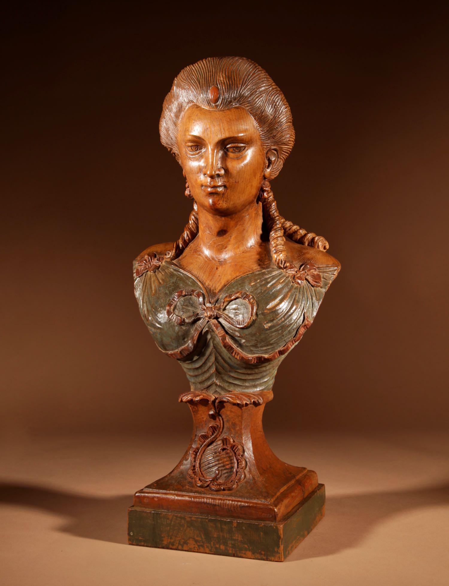 Excellent Quality Russian Bust Wood Carving of Noble Lady c.1770 (1 of 10)