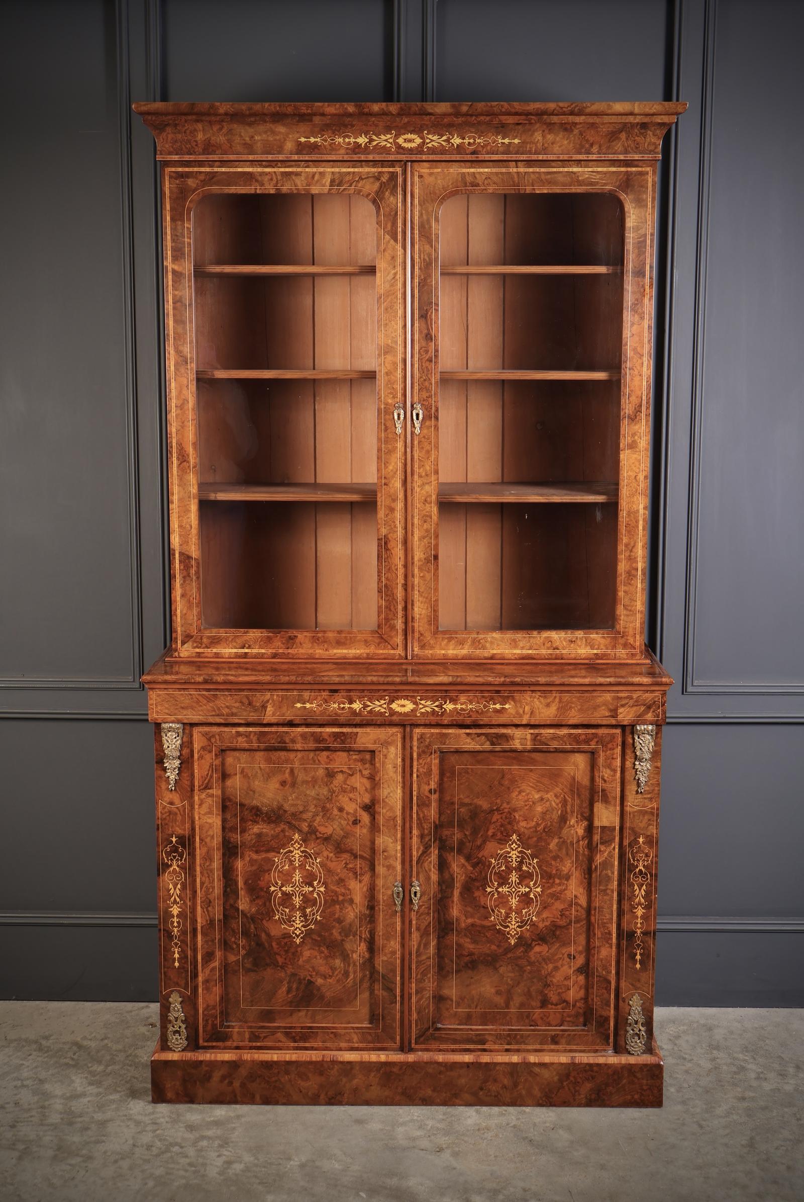 Marquetry Inlaid Burr Walnut Glazed Bookcase (1 of 15) Marquetry Inlaid Burr Walnut Glazed Bookcase (1 of 15)
