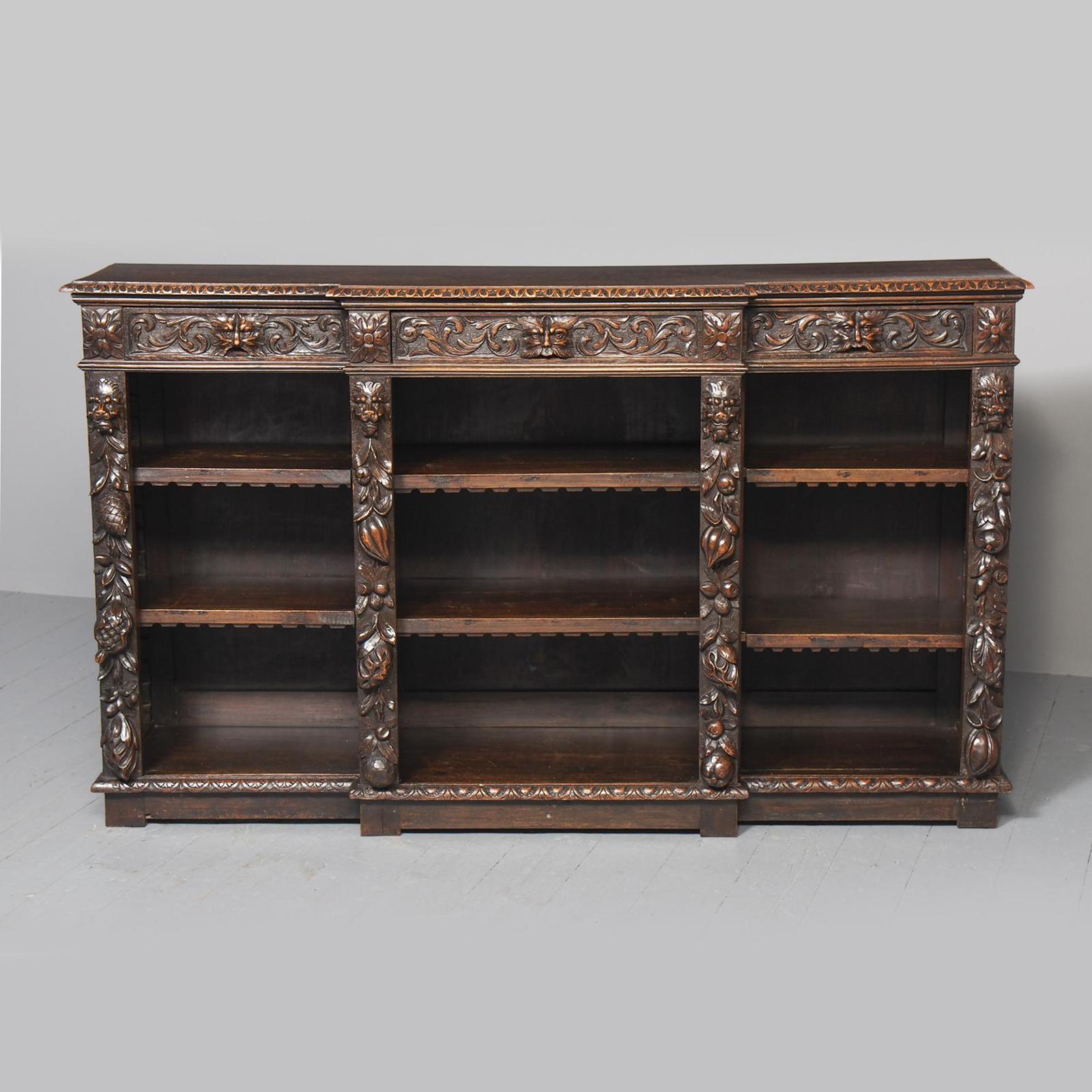 19th Century Flemish Carved Oak Open Breakfront Bookcase (1 of 9) 19th Century Flemish Carved Oak Open Breakfront Bookcase (1 of 9)