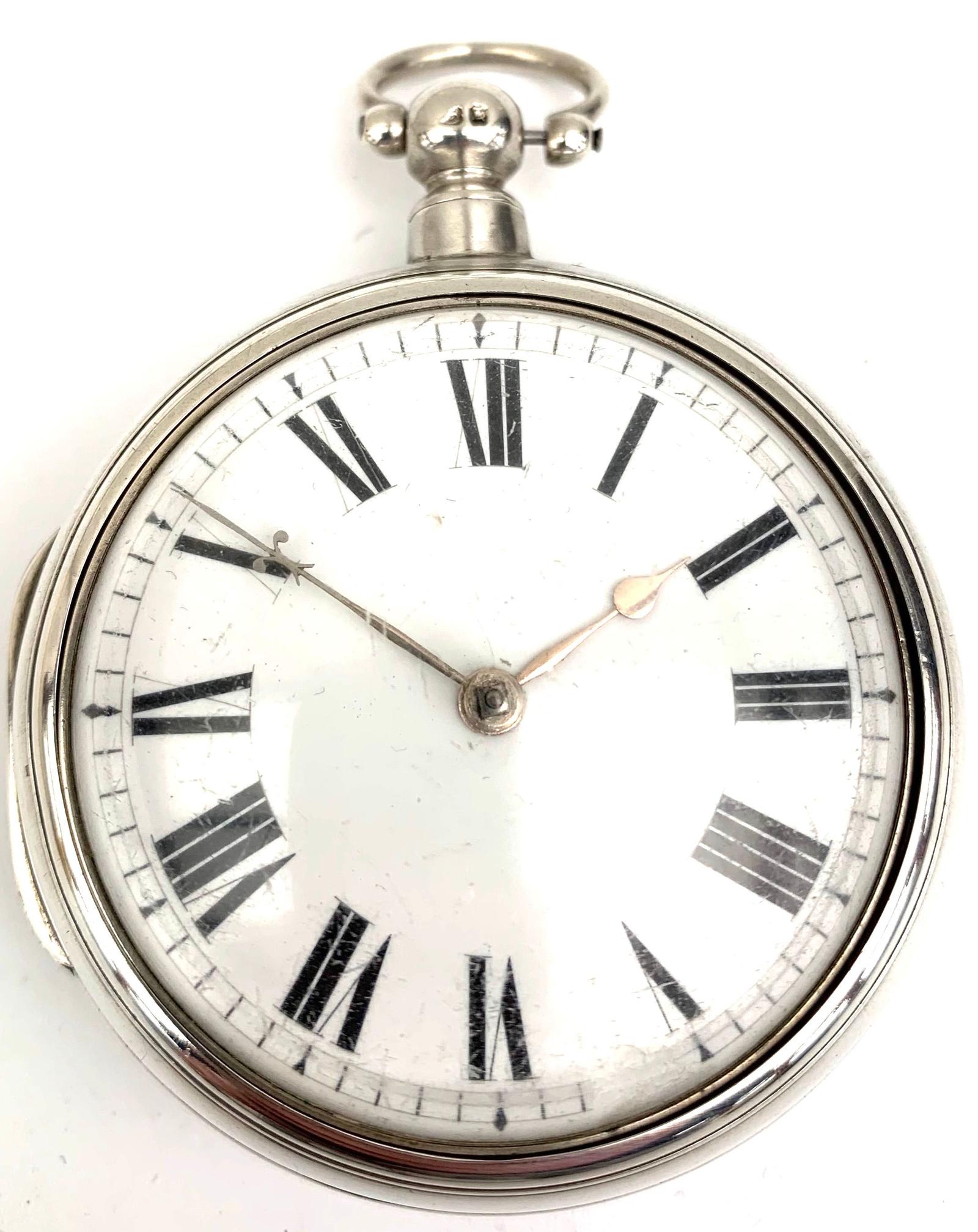 Rare Antique Silver Pair Case Pocket Watch Fusee Verge Escapement Key Wind Enamel Dial by M More Hilboro (1 of 10)