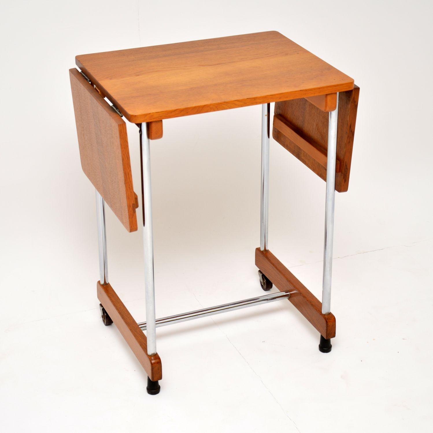 Vintage Oak & Chrome Drop Leaf Side Table (1 of 9)