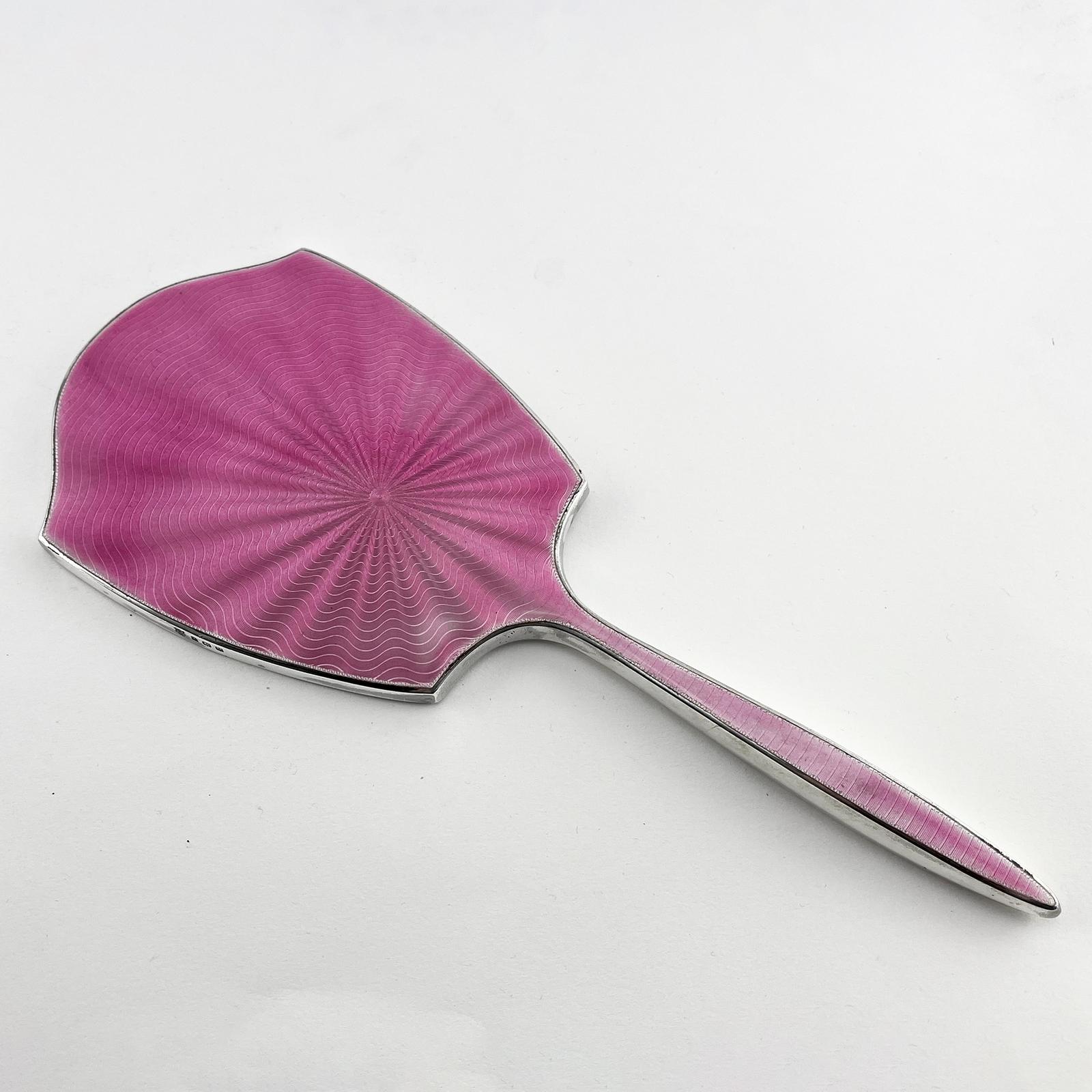 Sterling Silver Pink Guilloche Enamel Hand Mirror (1 of 6)