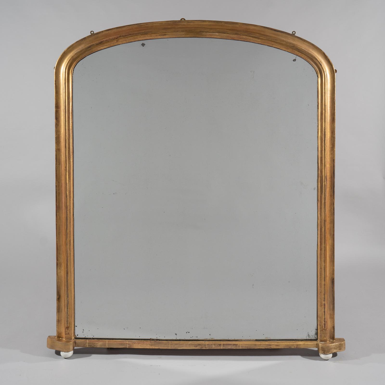 Large 19th Century Victorian English Gilt Archtop Overmantle Mirror (1 of 6)