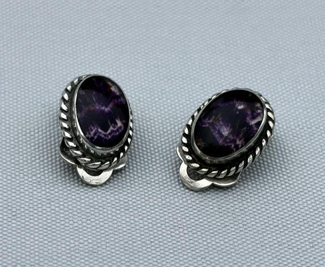 Pair of Mid Century Silver & Blue John Earrings (1 of 5) Pair of Mid Century Silver & Blue John Earrings (1 of 5)
